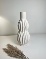 Minimalist Handcrafted Modern Ceramic Stripes Vase 14" tall  - Off White