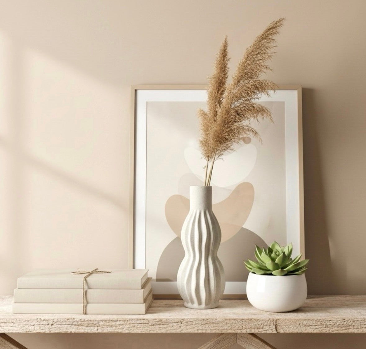 Minimalist Handcrafted Modern Ceramic Stripes Vase 14" tall  - Off White