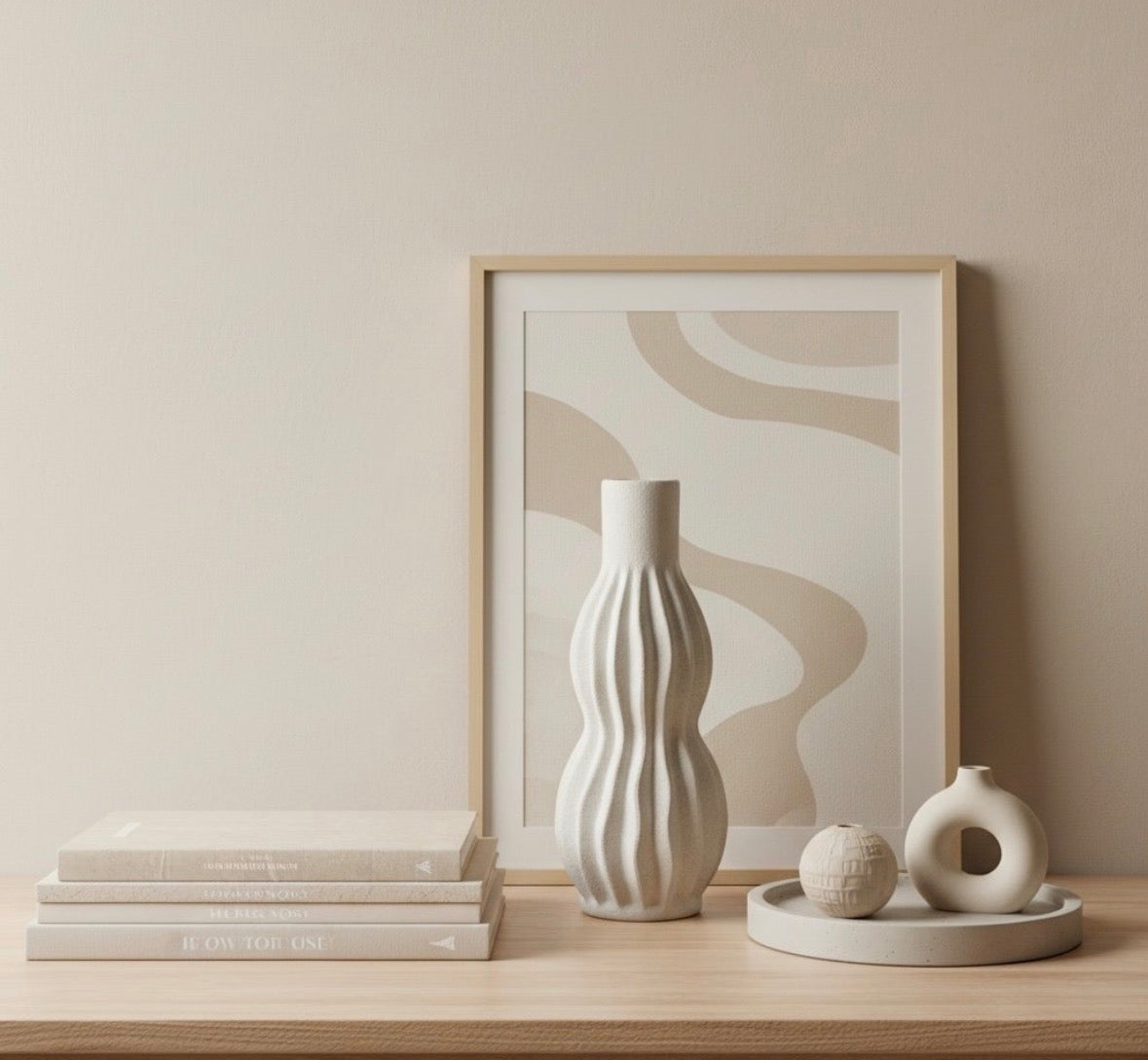 Minimalist Handcrafted Modern Ceramic Stripes Vase 14" tall  - Off White