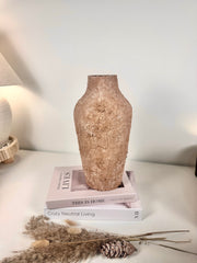Rustic Textured Hand-Painted Ceramic Vase 13" tall - Terracotta Brown
