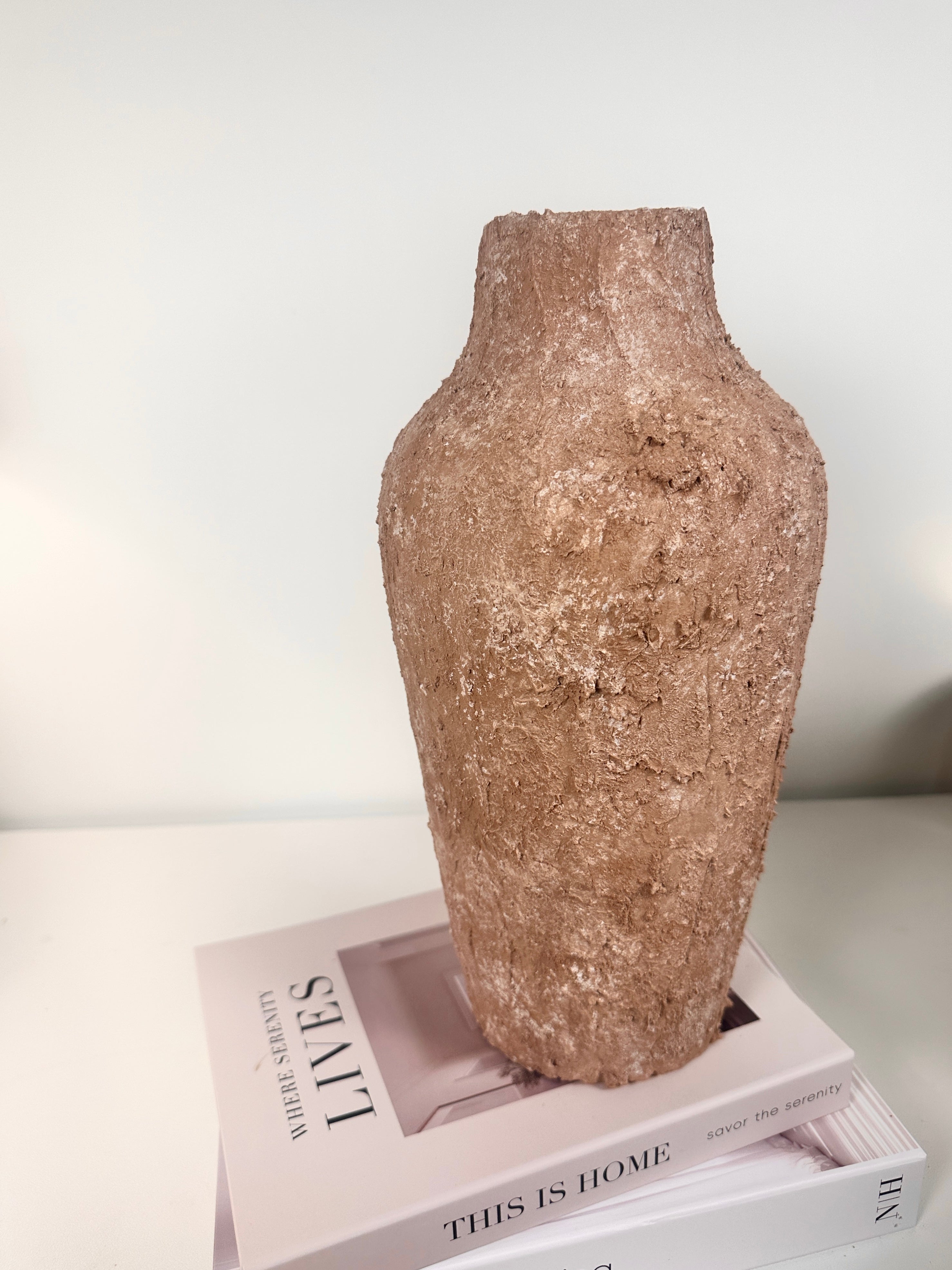 Rustic Textured Hand-Painted Ceramic Vase 13" tall - Terracotta Brown