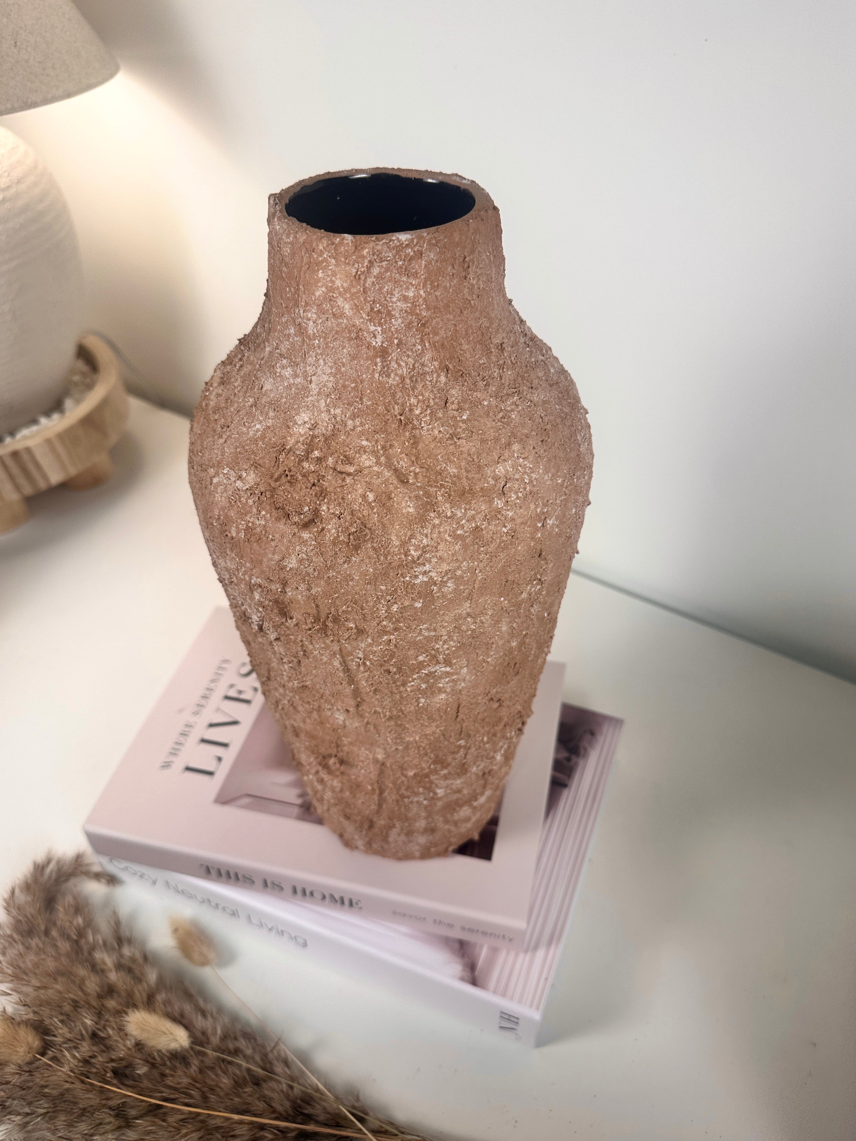 Rustic Textured Hand-Painted Ceramic Vase 13" tall - Terracotta Brown