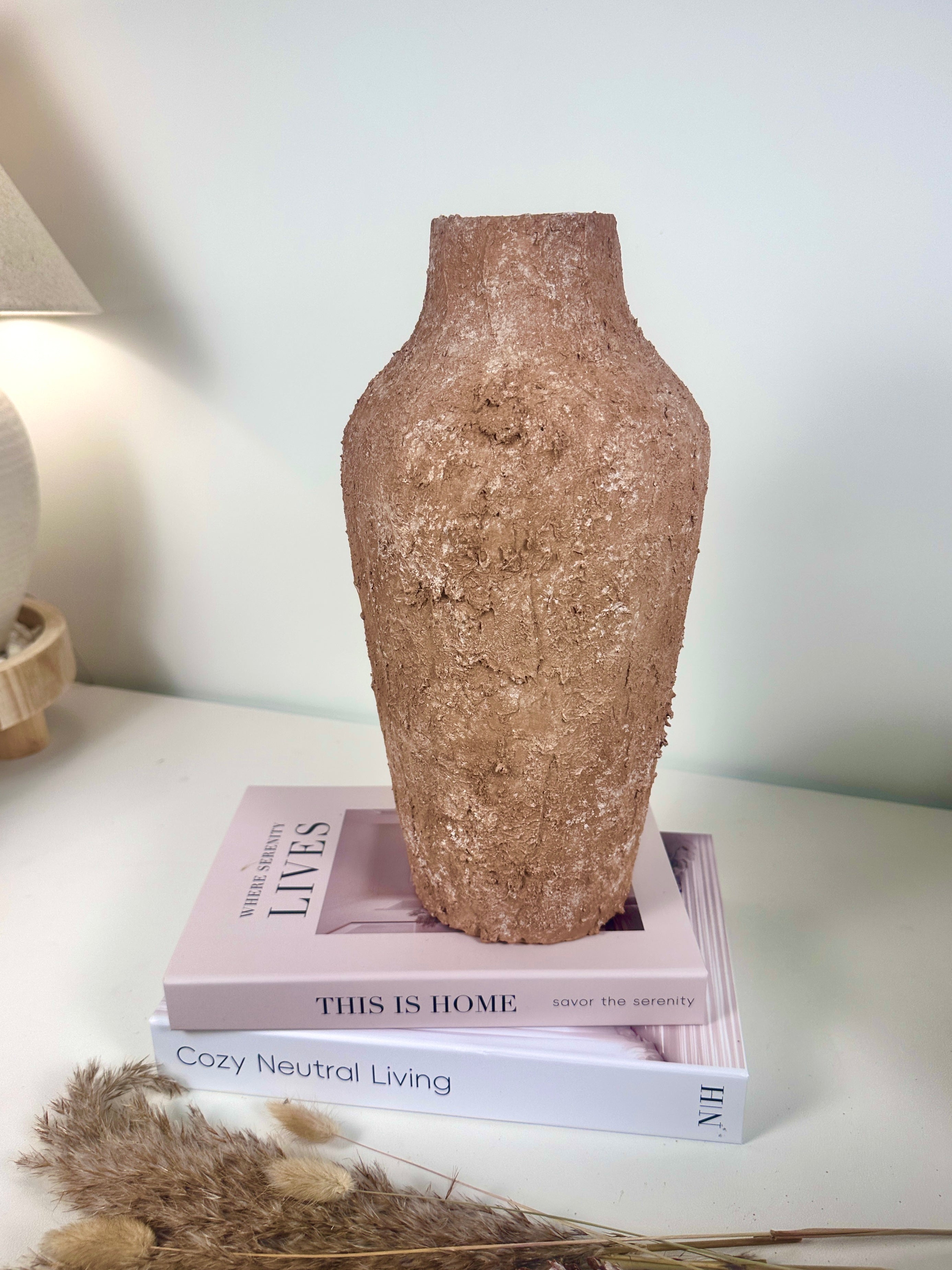 Rustic Textured Hand-Painted Ceramic Vase 13" tall - Terracotta Brown