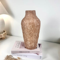 Rustic Textured Hand-Painted Ceramic Vase 13" tall - Terracotta Brown