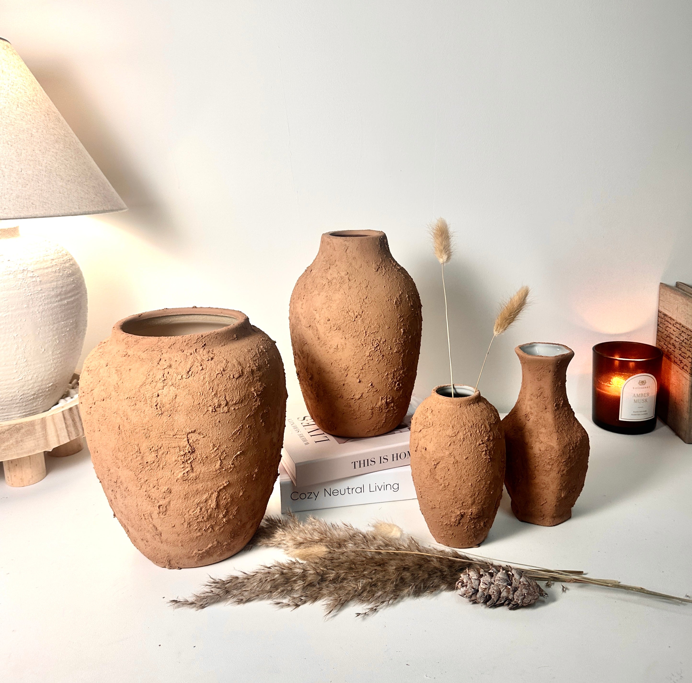 Rustic Ceramic Vase Textured Handcrafted 10" tall - Terracotta Brown