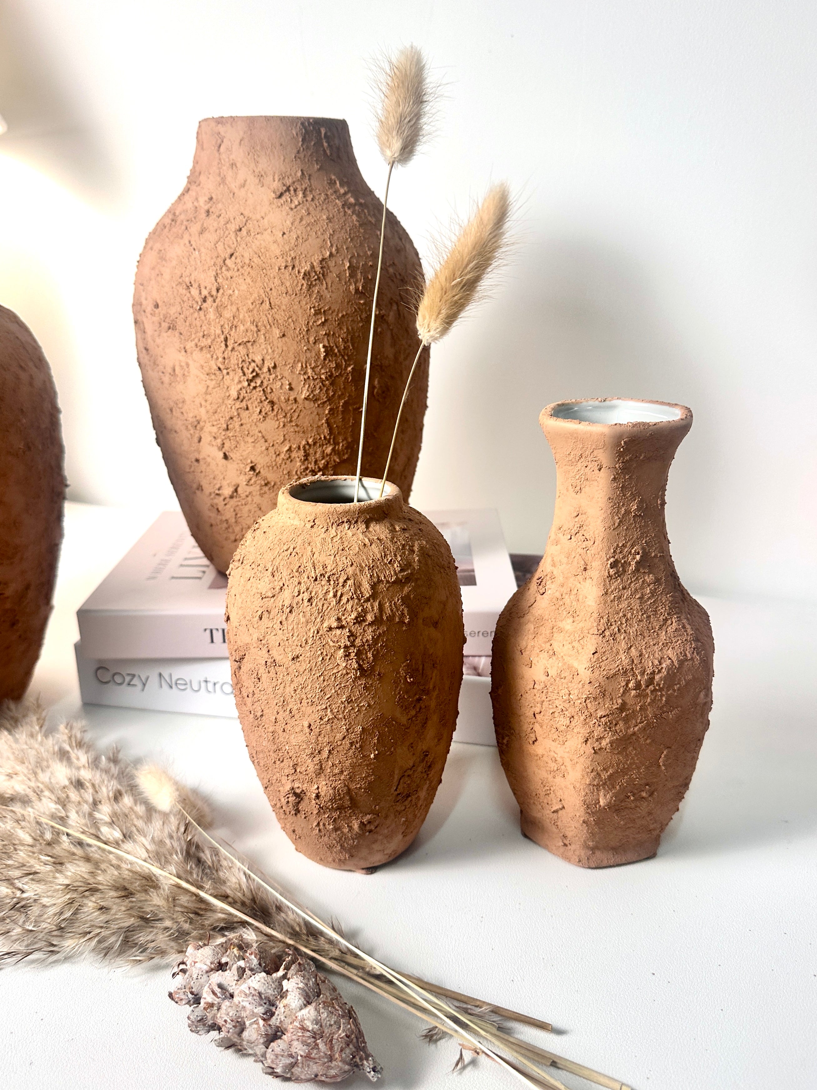 Rustic Ceramic Small Vase Textured Handcrafted 8" tall - Terracotta Brown