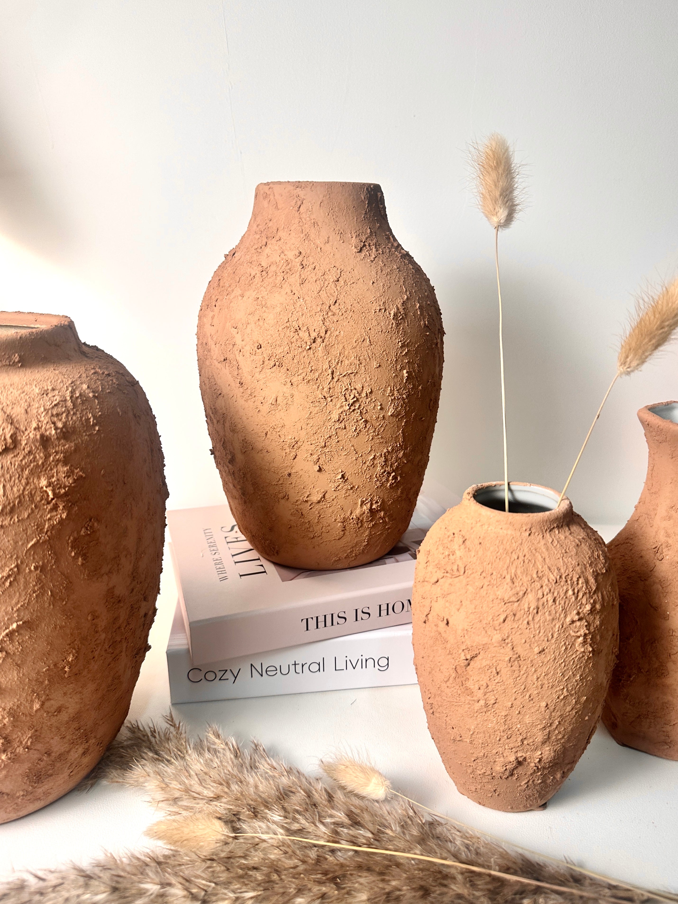 Rustic Ceramic Vase Textured Handcrafted 10" tall - Terracotta Brown