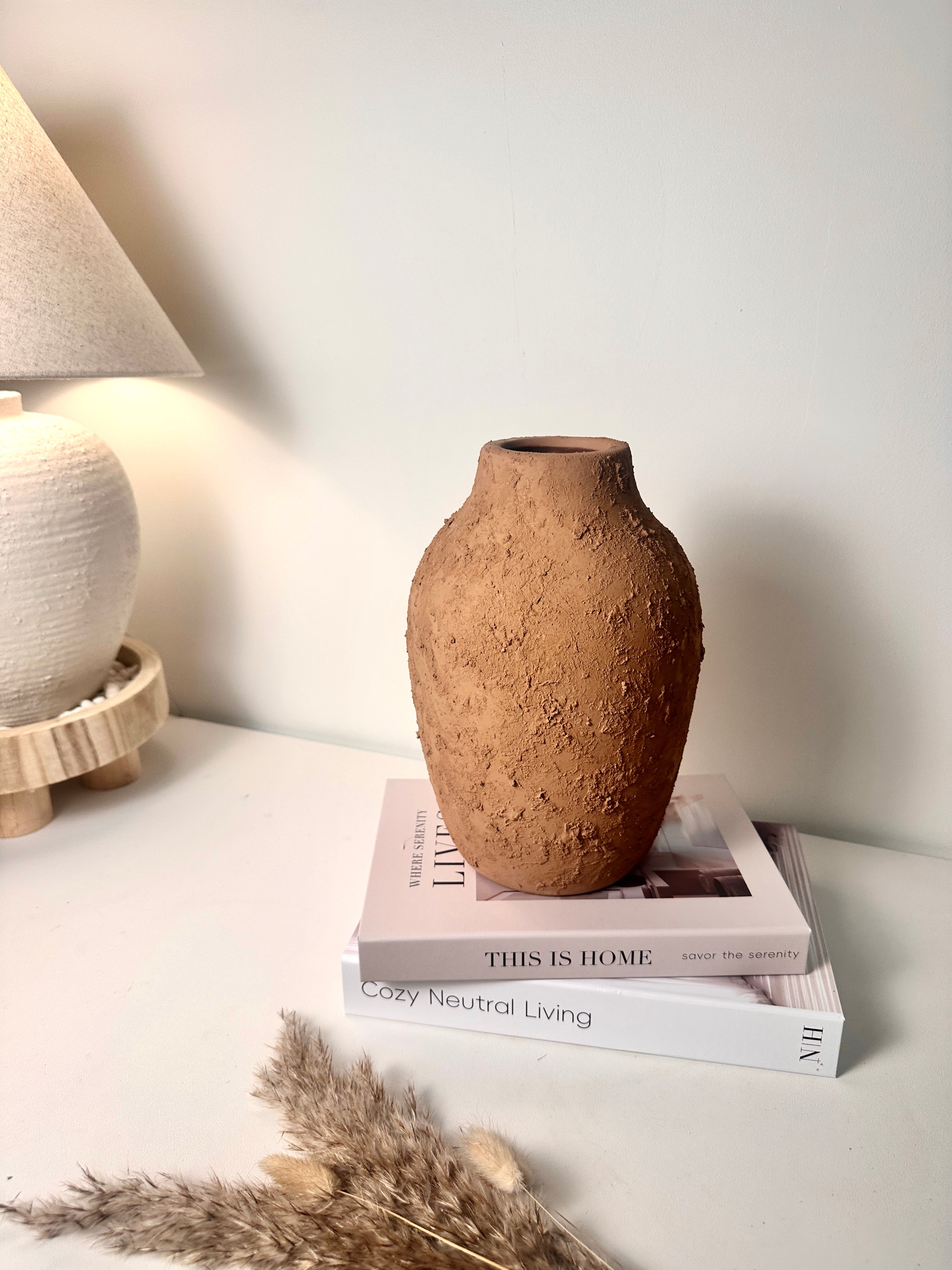Rustic Ceramic Vase Textured Handcrafted 10" tall - Terracotta Brown