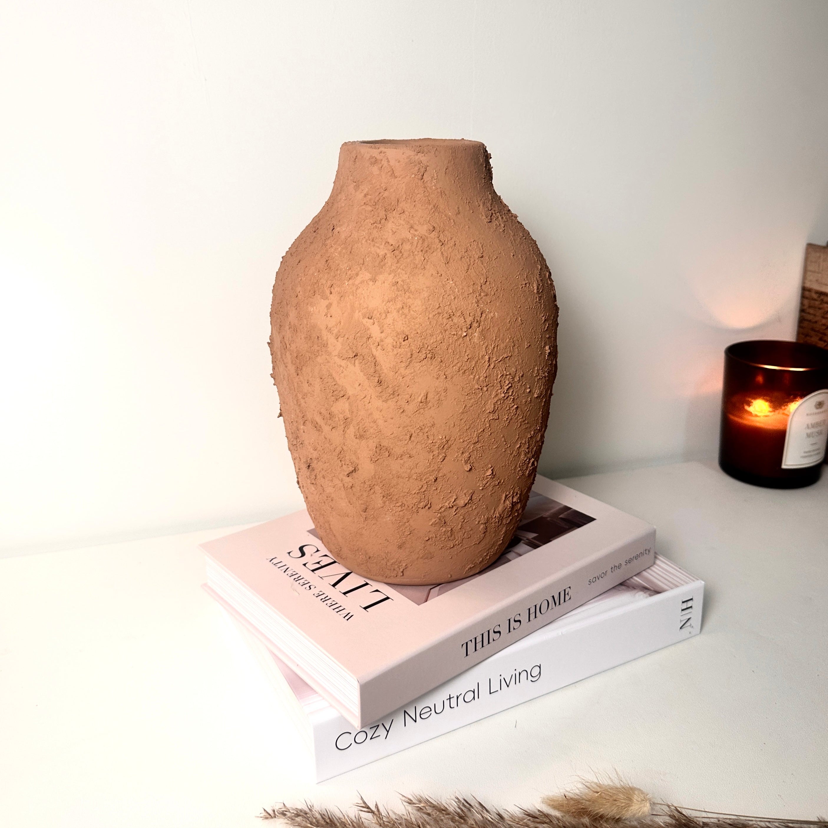 Rustic Ceramic Vase Textured Handcrafted 10" tall - Terracotta Brown
