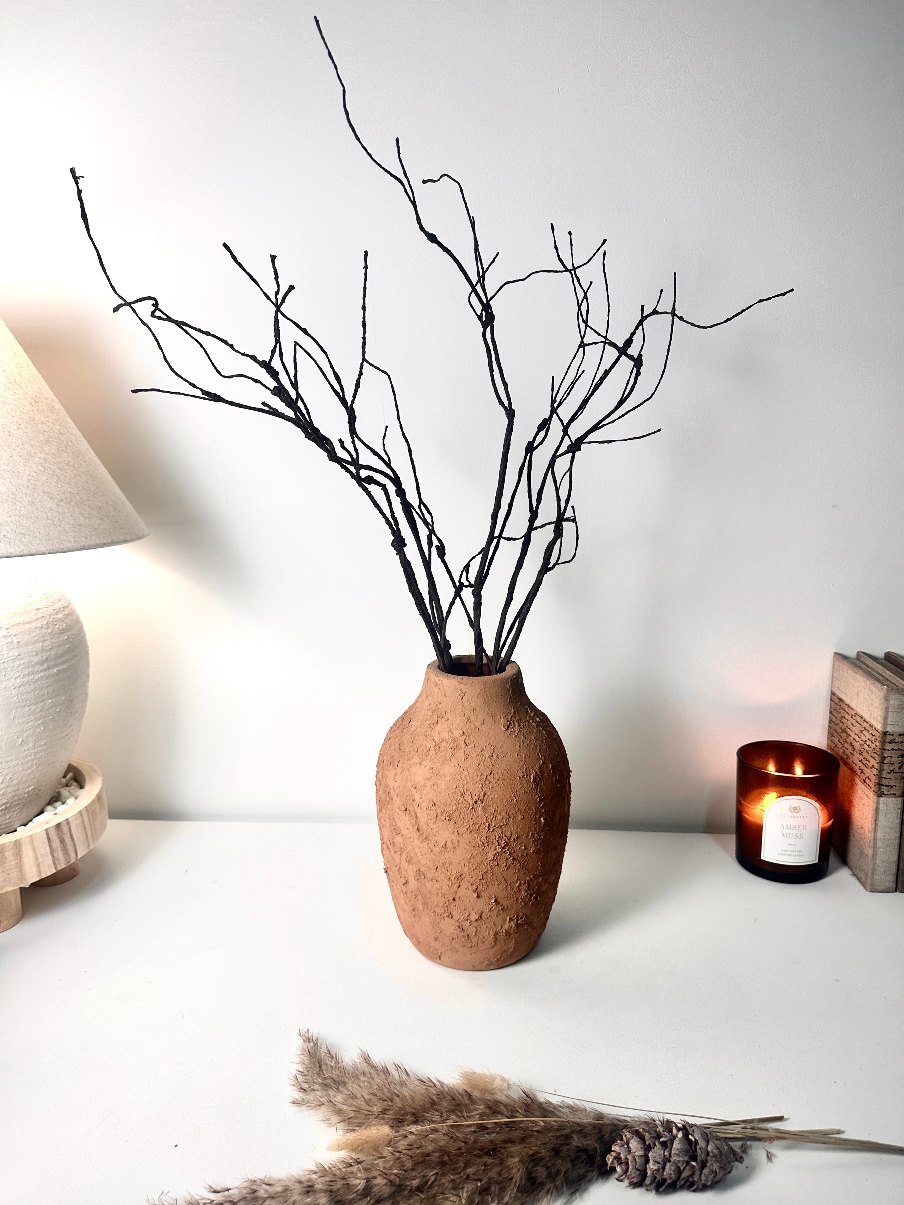 Rustic Ceramic Vase Textured Handcrafted 10" tall - Terracotta Brown