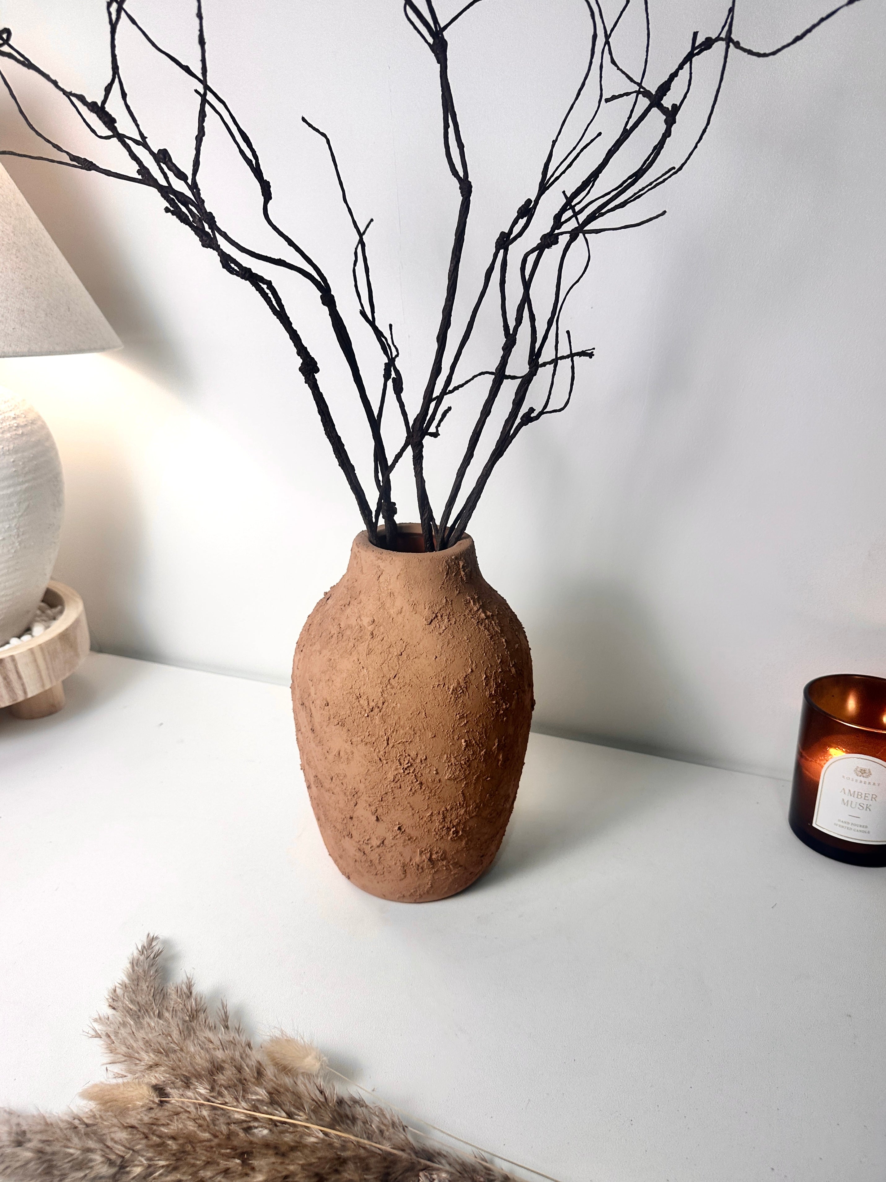 Rustic Ceramic Vase Textured Handcrafted 10" tall - Terracotta Brown