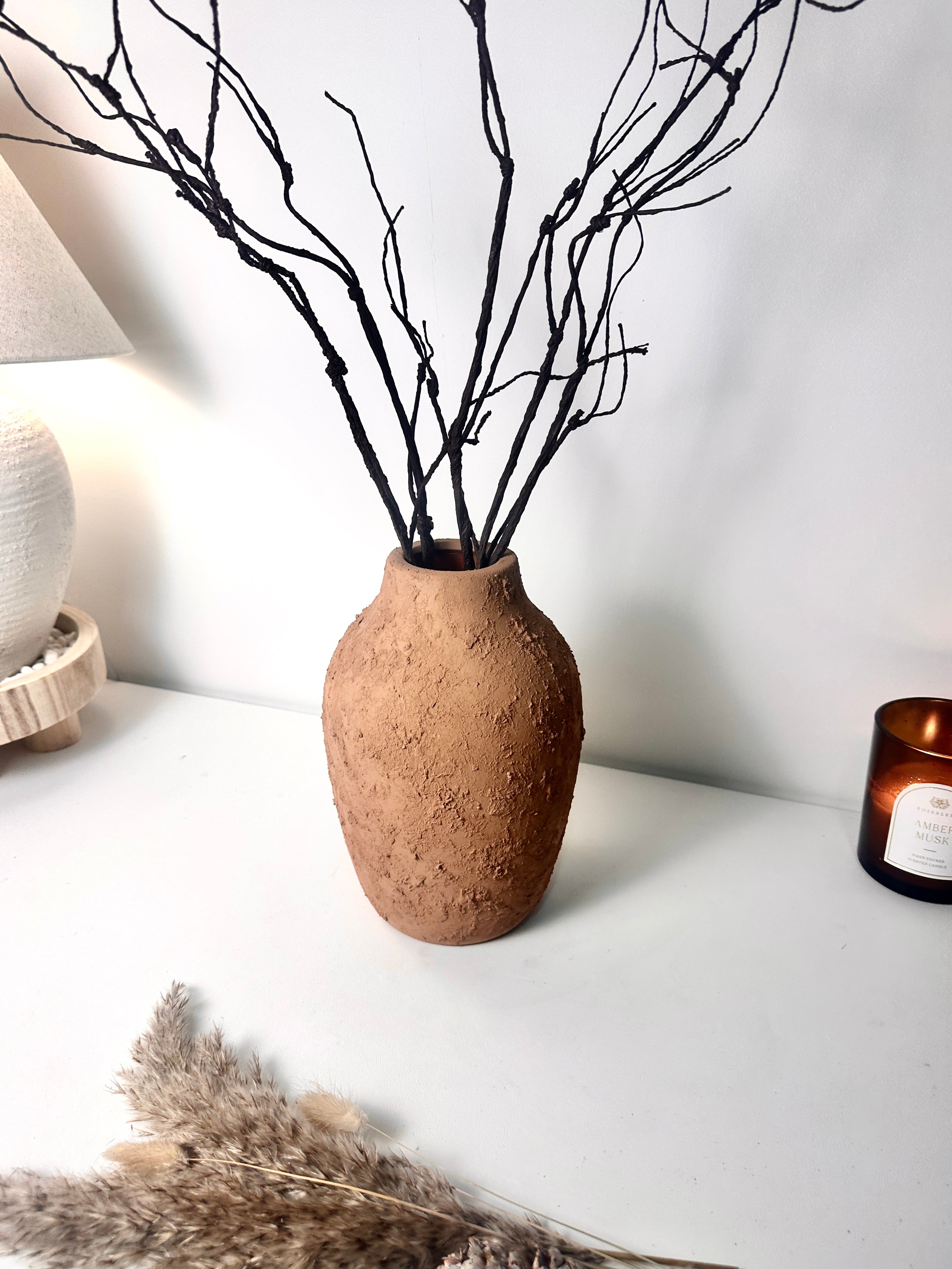Rustic Ceramic Vase Textured Handcrafted 10" tall - Terracotta Brown