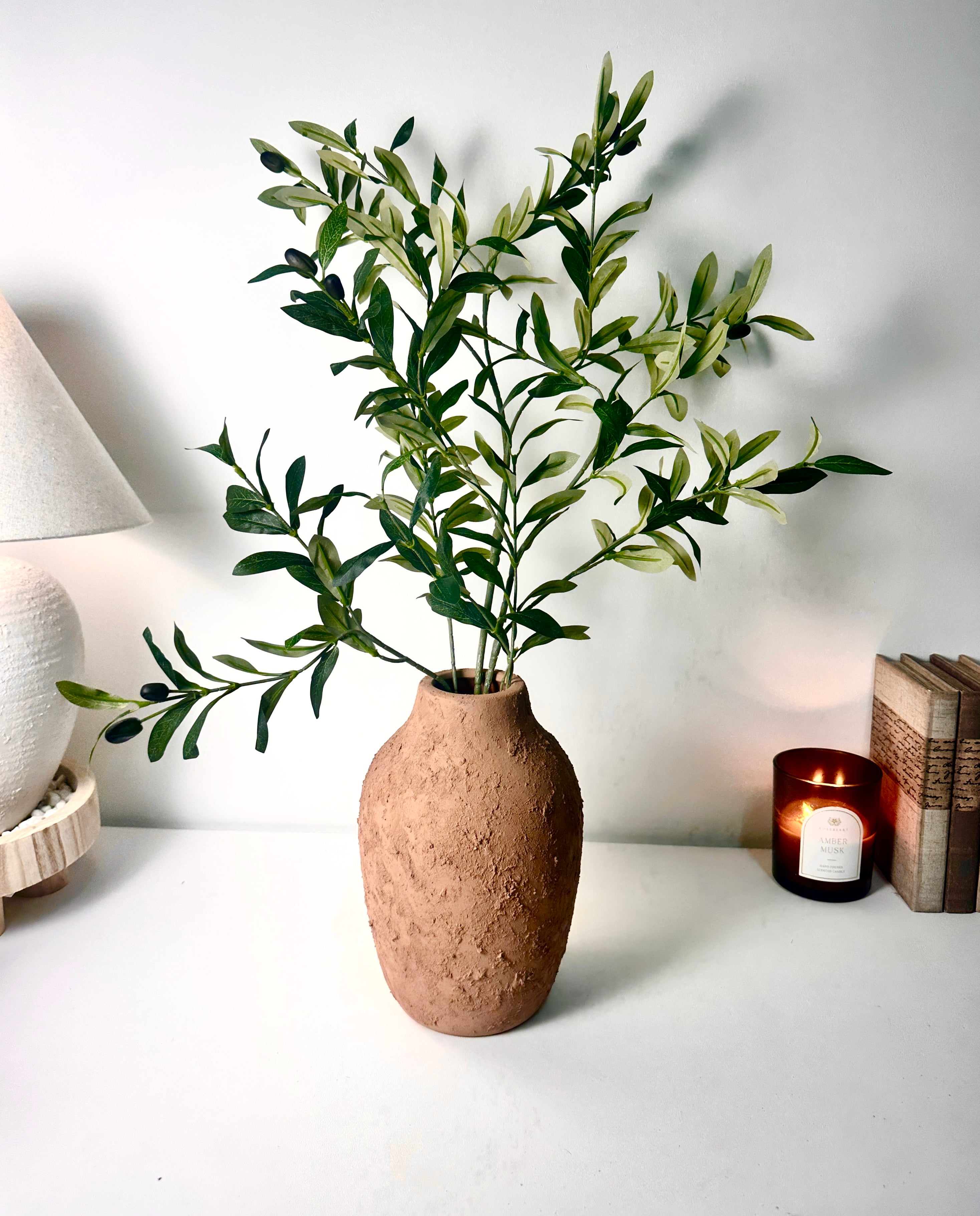 Rustic Ceramic Vase Textured Handcrafted 10" tall - Terracotta Brown