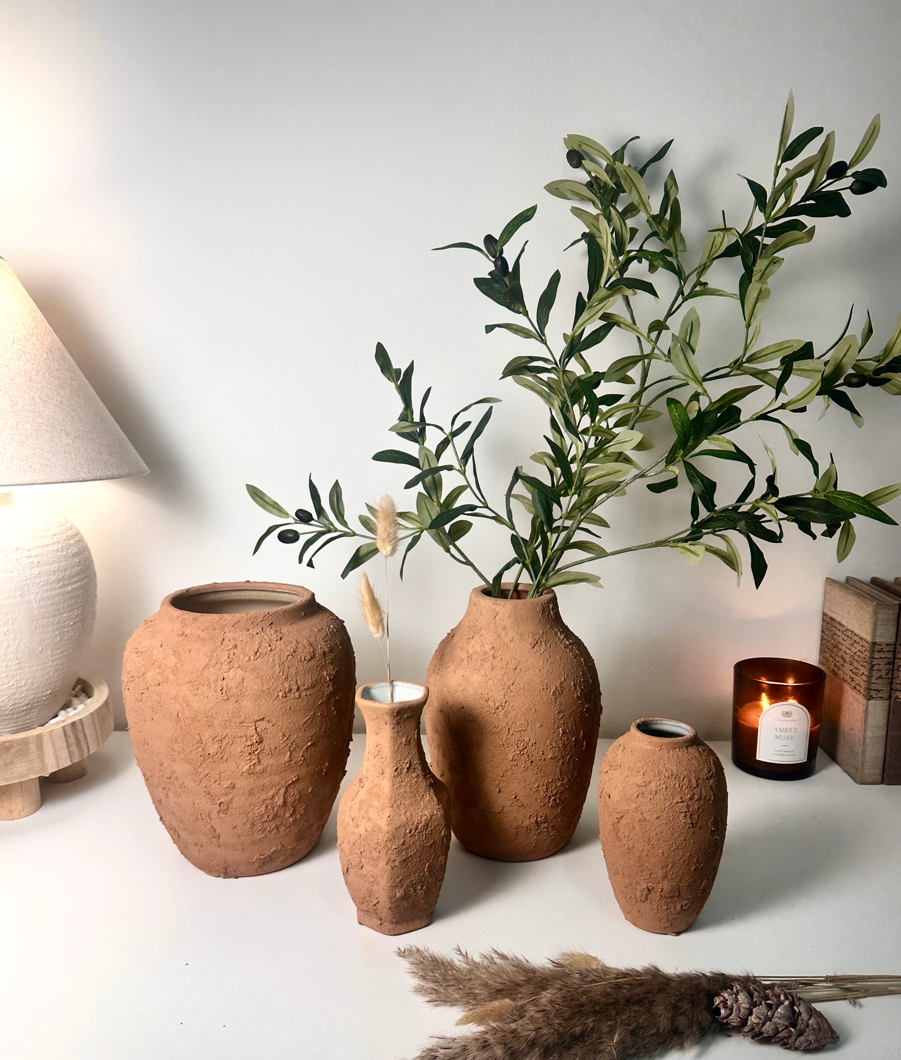 Rustic Ceramic Small Vase Textured Handcrafted 8" tall - Terracotta Brown