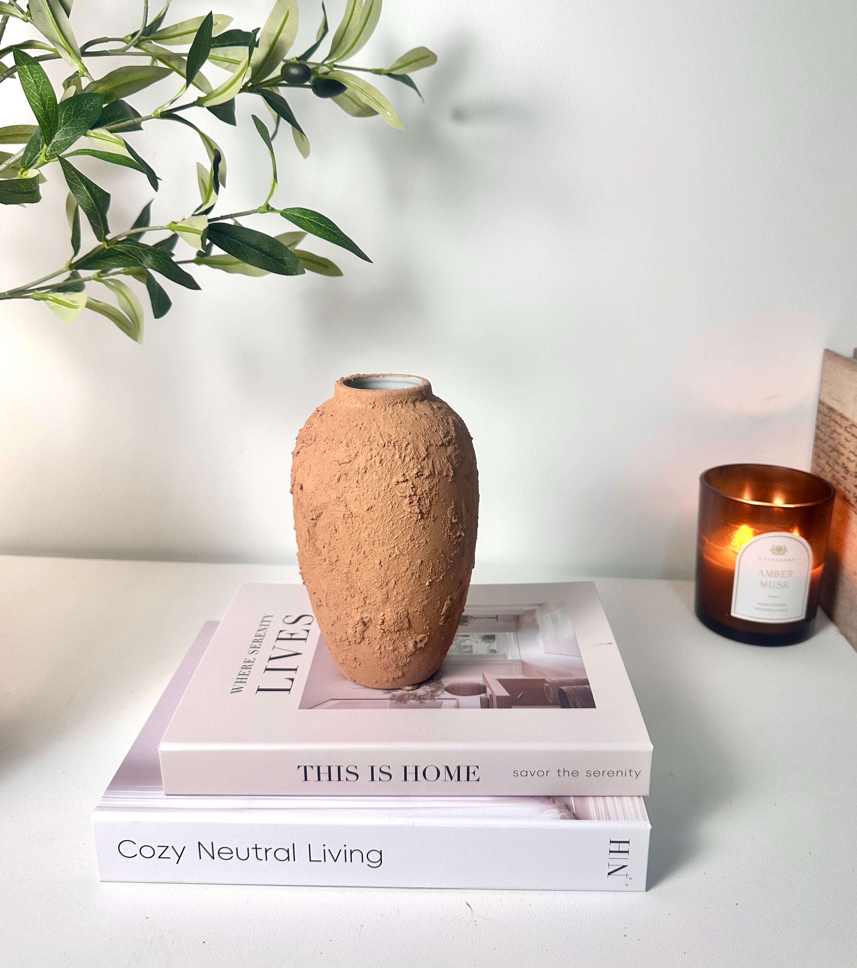 Rustic Ceramic Small Vase Textured Handcrafted 7" tall - Terracotta Brown