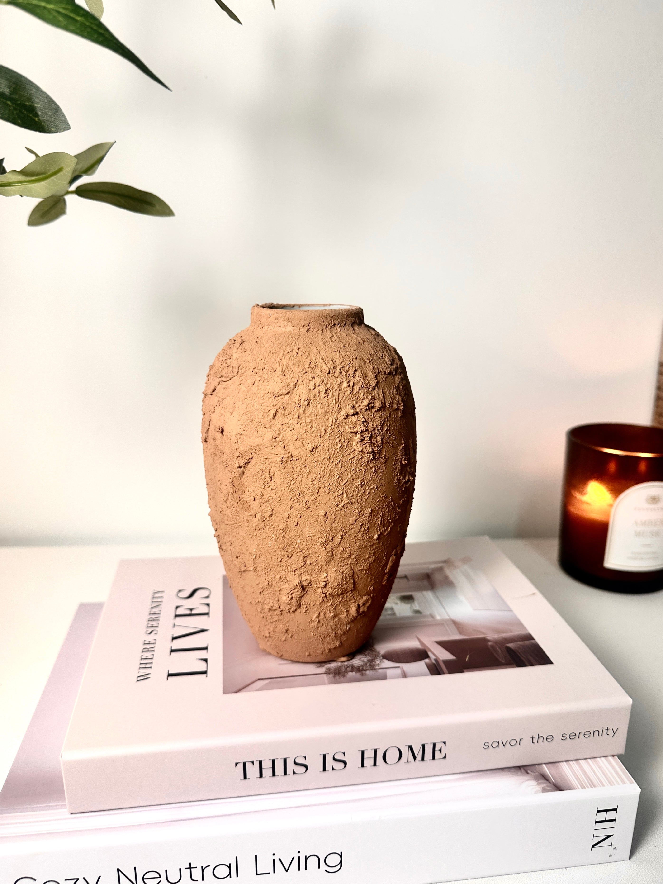Rustic Ceramic Small Vase Textured Handcrafted 7" tall - Terracotta Brown