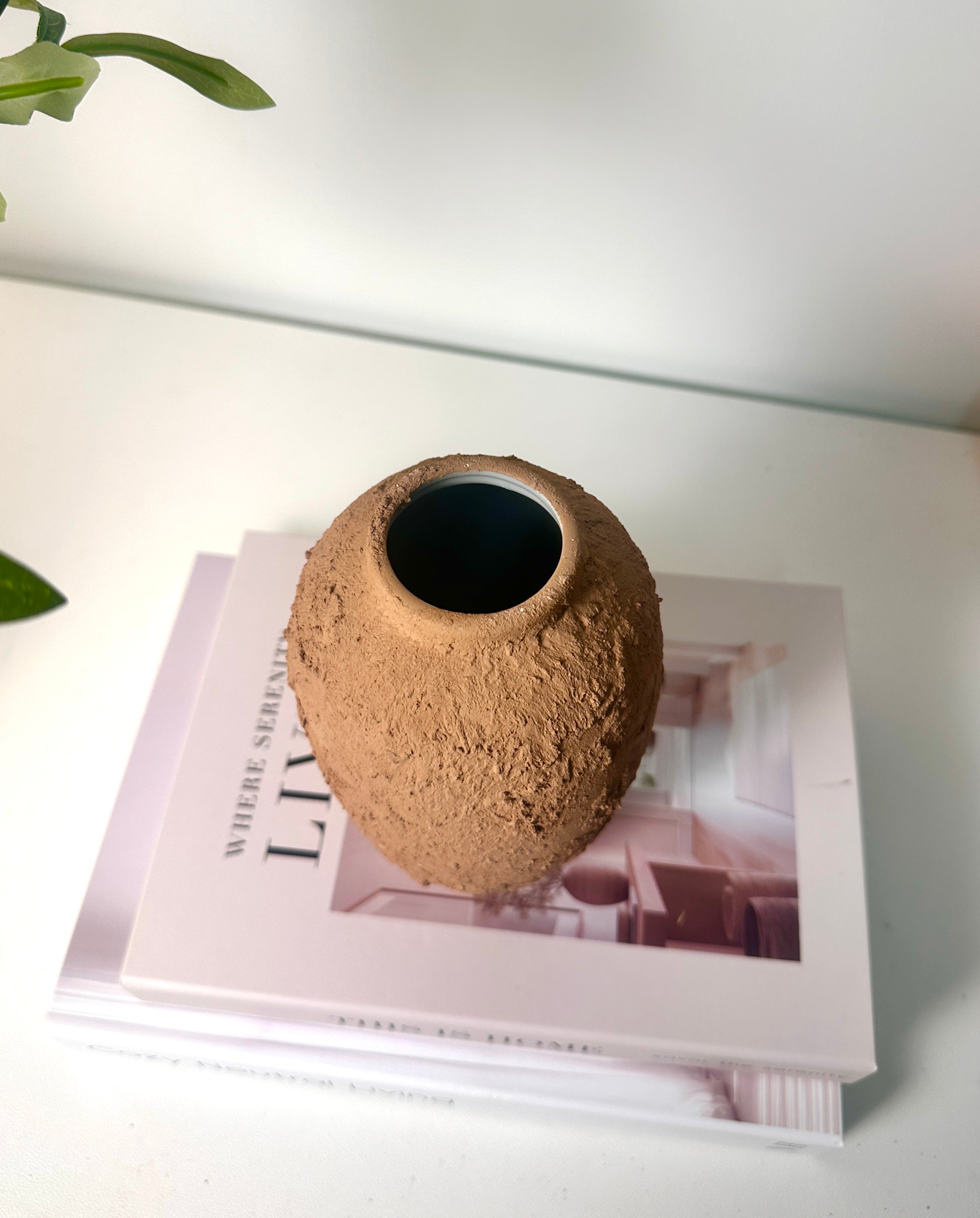 Rustic Ceramic Small Vase Textured Handcrafted 7" tall - Terracotta Brown