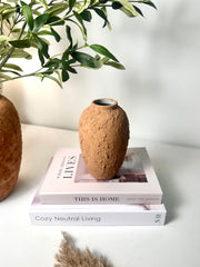 Rustic Ceramic Small Vase Textured Handcrafted 7" tall - Terracotta Brown