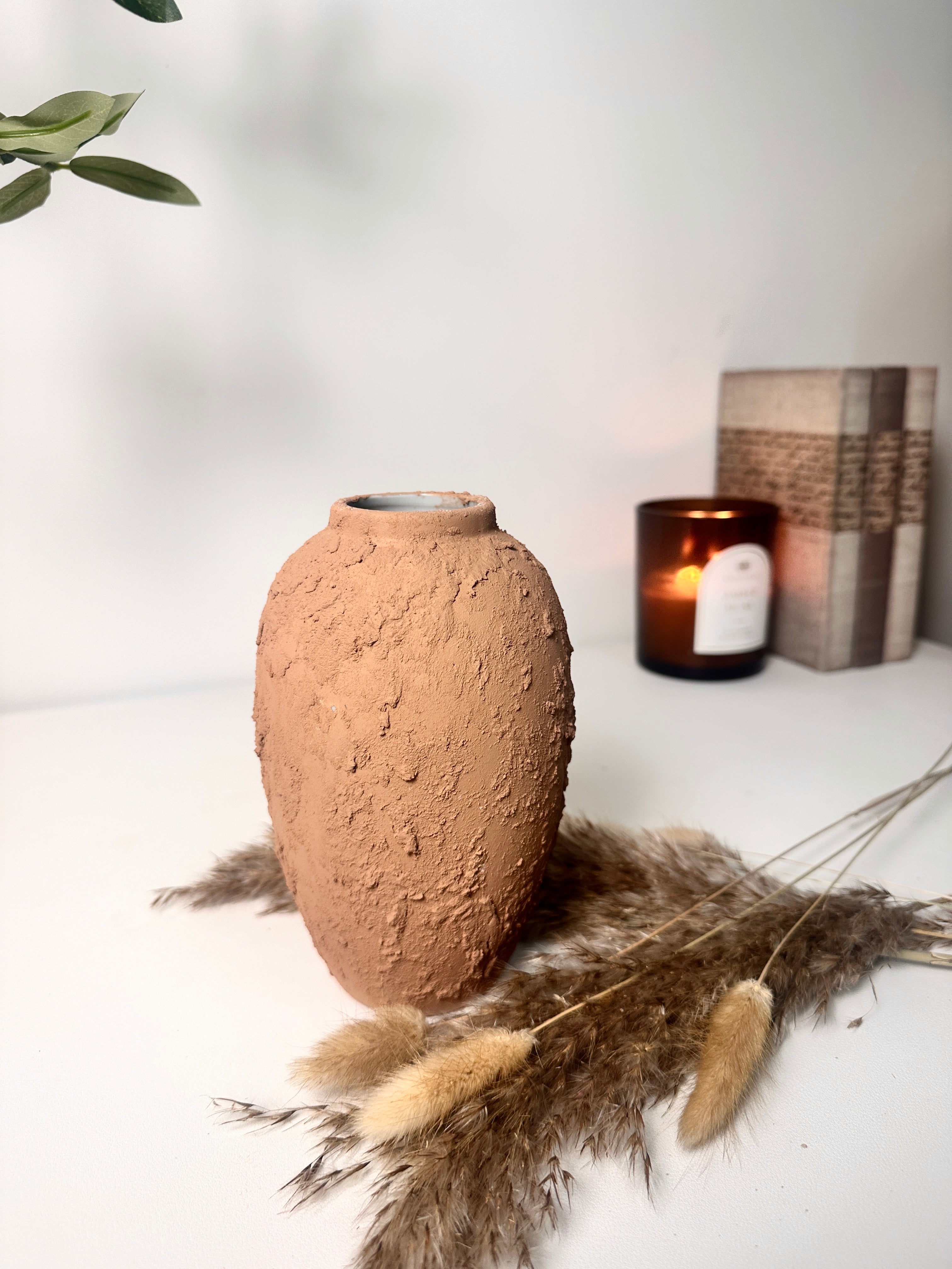Rustic Ceramic Small Vase Textured Handcrafted 7" tall - Terracotta Brown