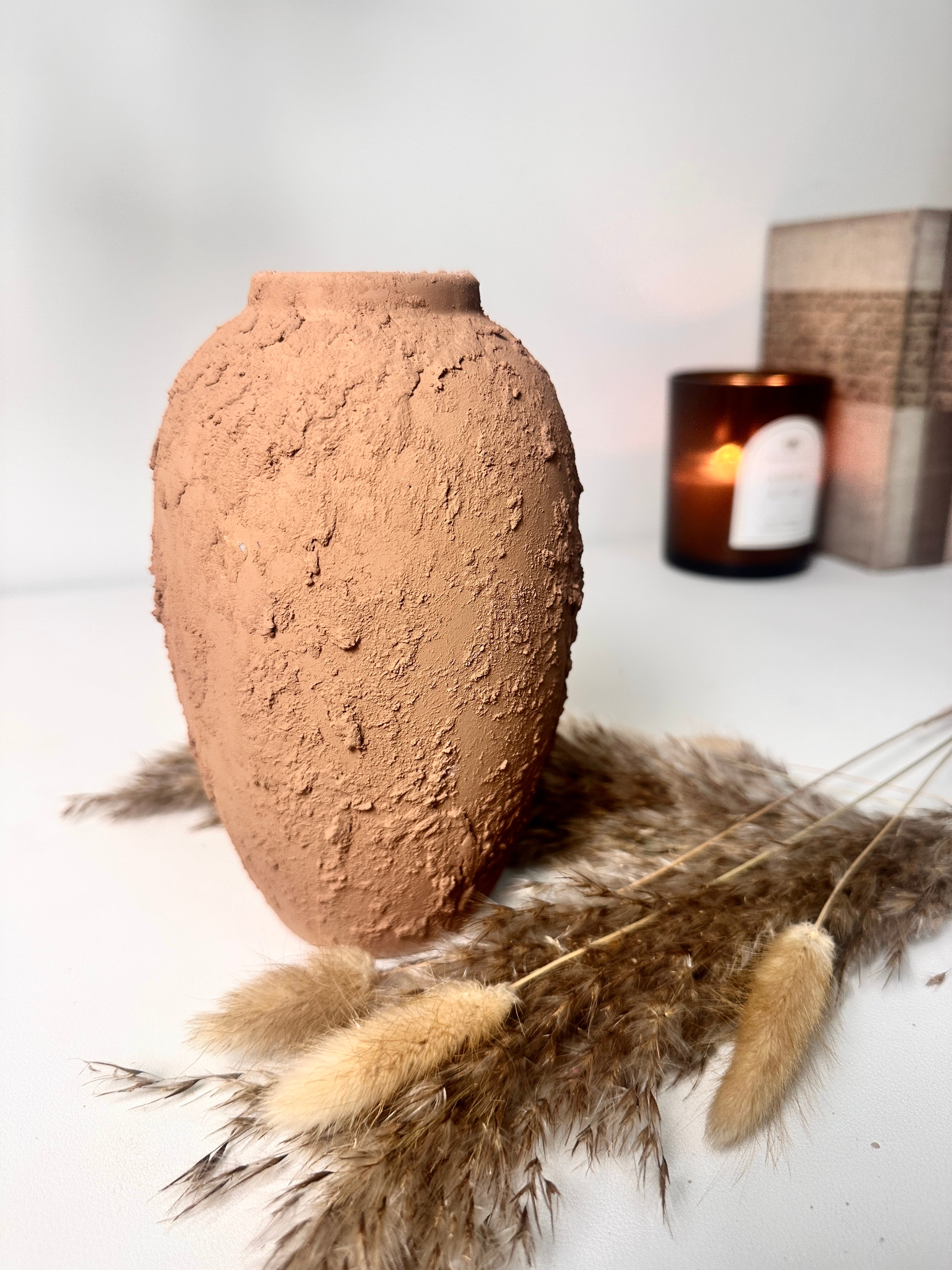 Rustic Ceramic Small Vase Textured Handcrafted 7" tall - Terracotta Brown