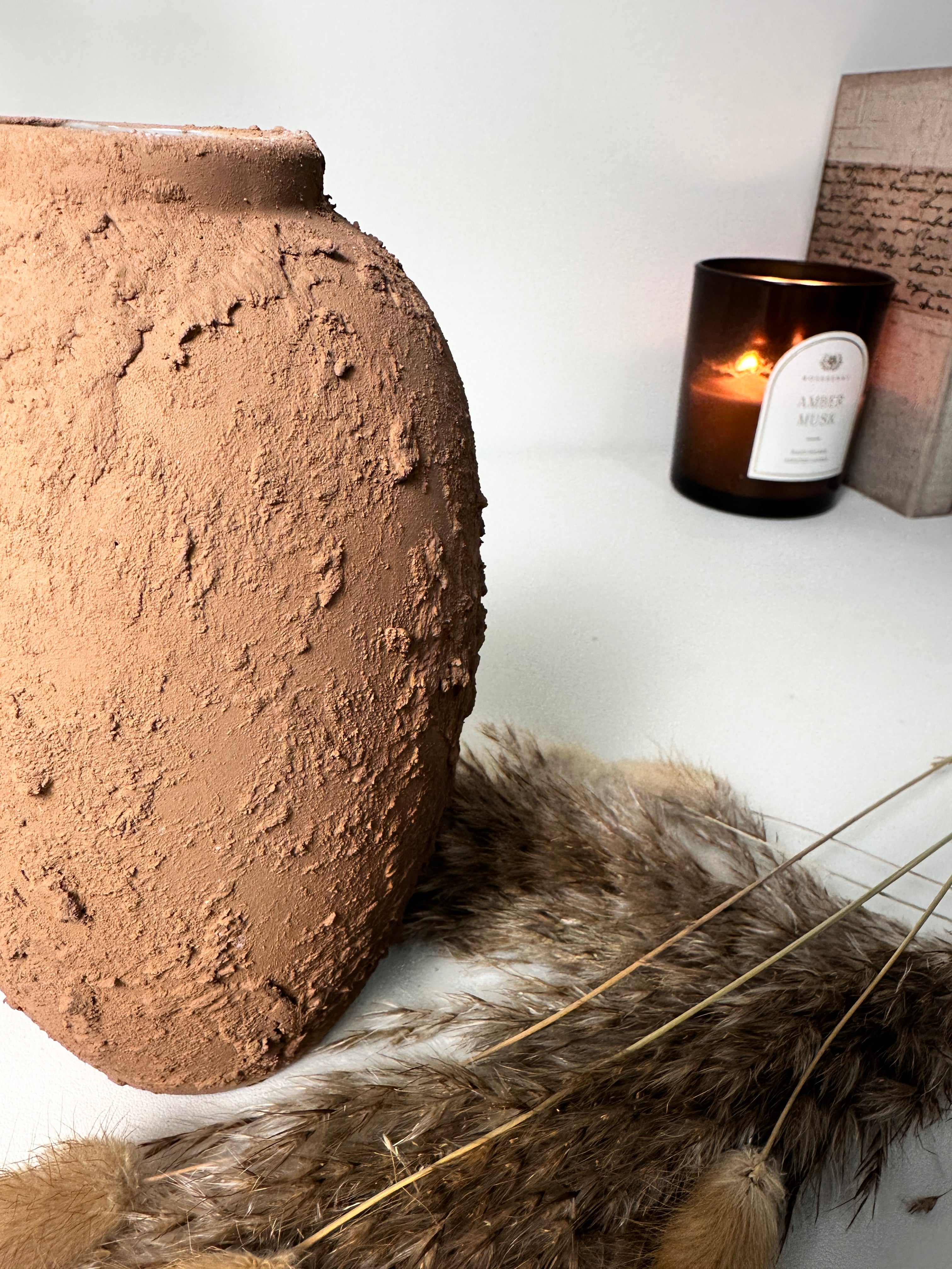 Rustic Ceramic Small Vase Textured Handcrafted 7" tall - Terracotta Brown
