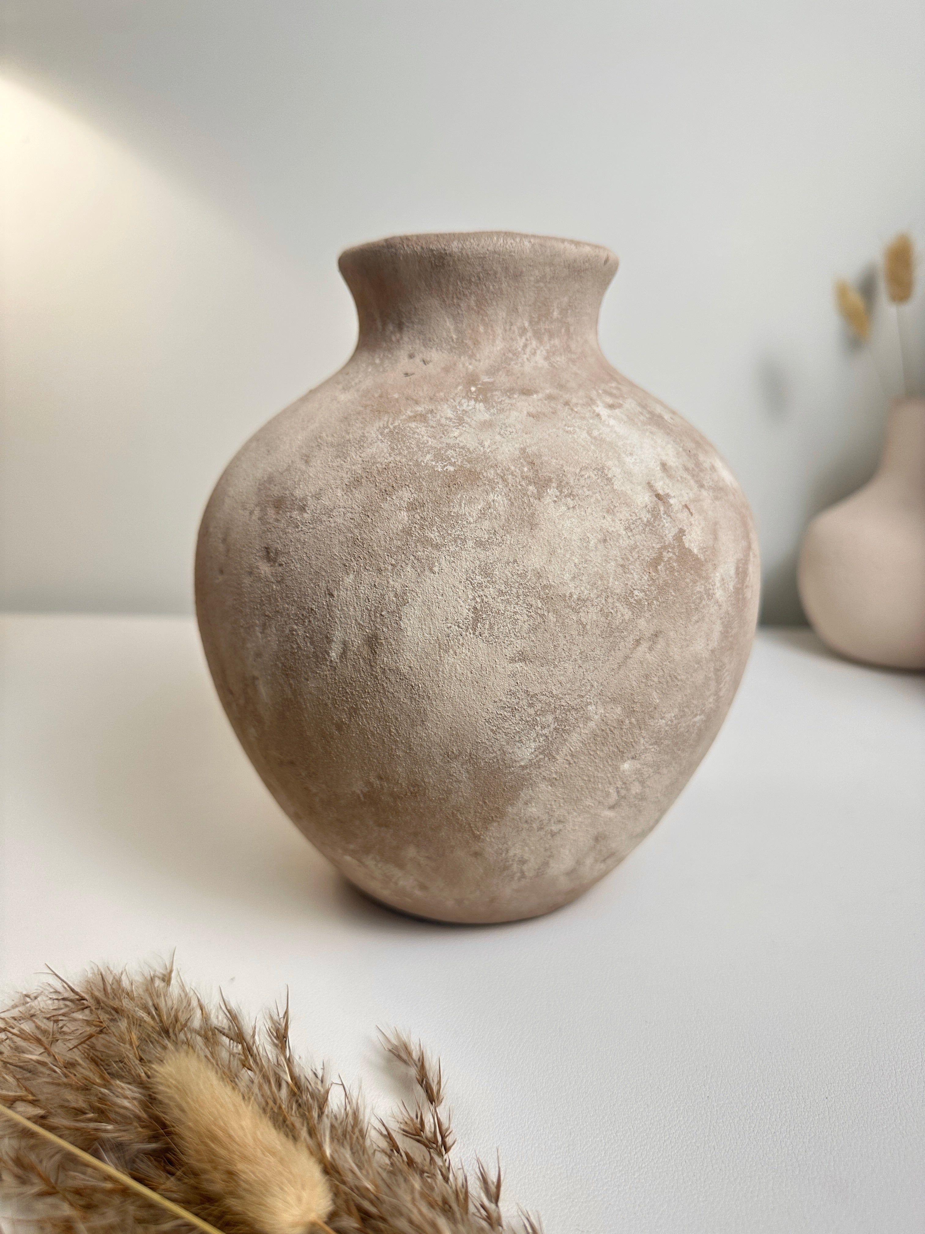 Minimalist Crater Moon Ceramic Vase 7.5" tall - Beige washed