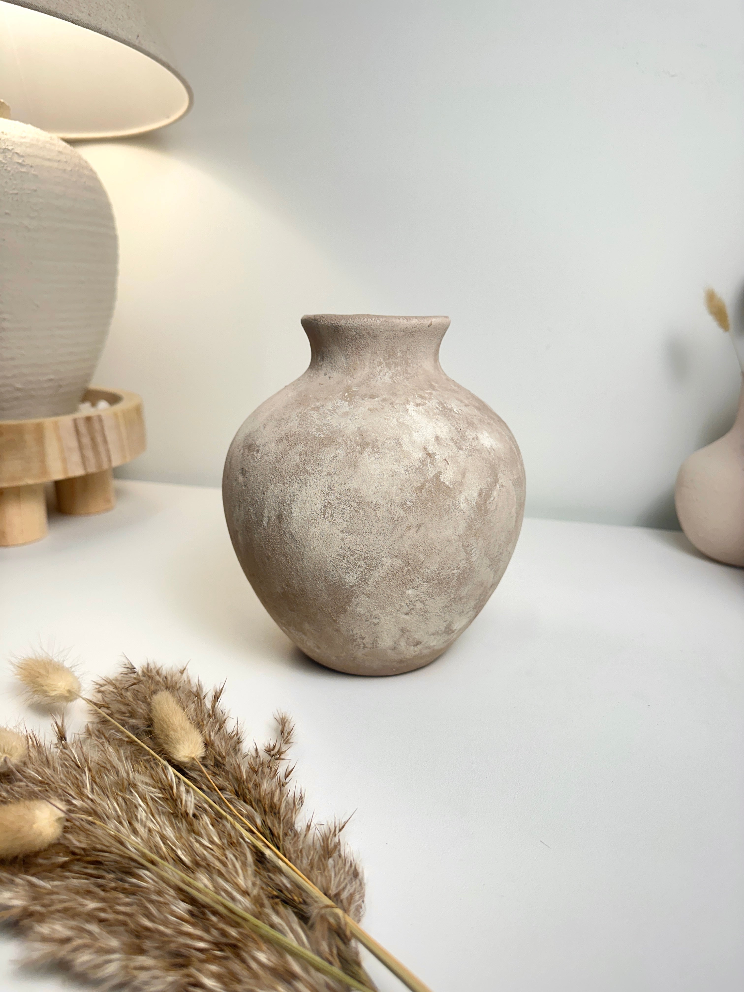 Minimalist Crater Moon Ceramic Vase 7.5" tall - Beige washed