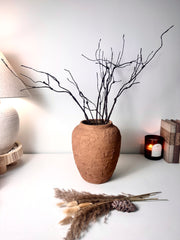 Rustic Ceramic Rounded Vase Textured Handcrafted 10" tall - Terracotta Brown