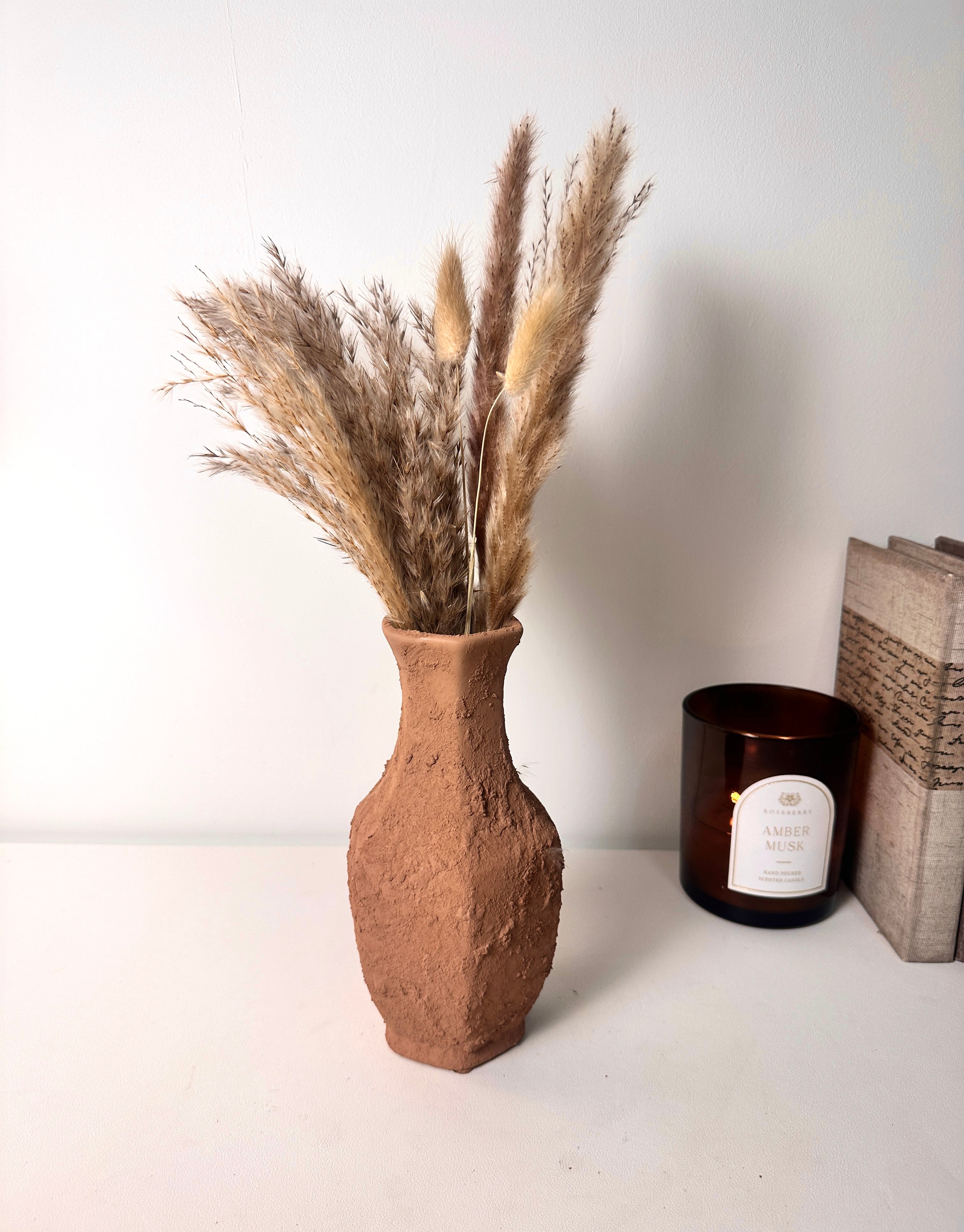 Rustic Ceramic Small Vase Textured Handcrafted 8" tall - Terracotta Brown