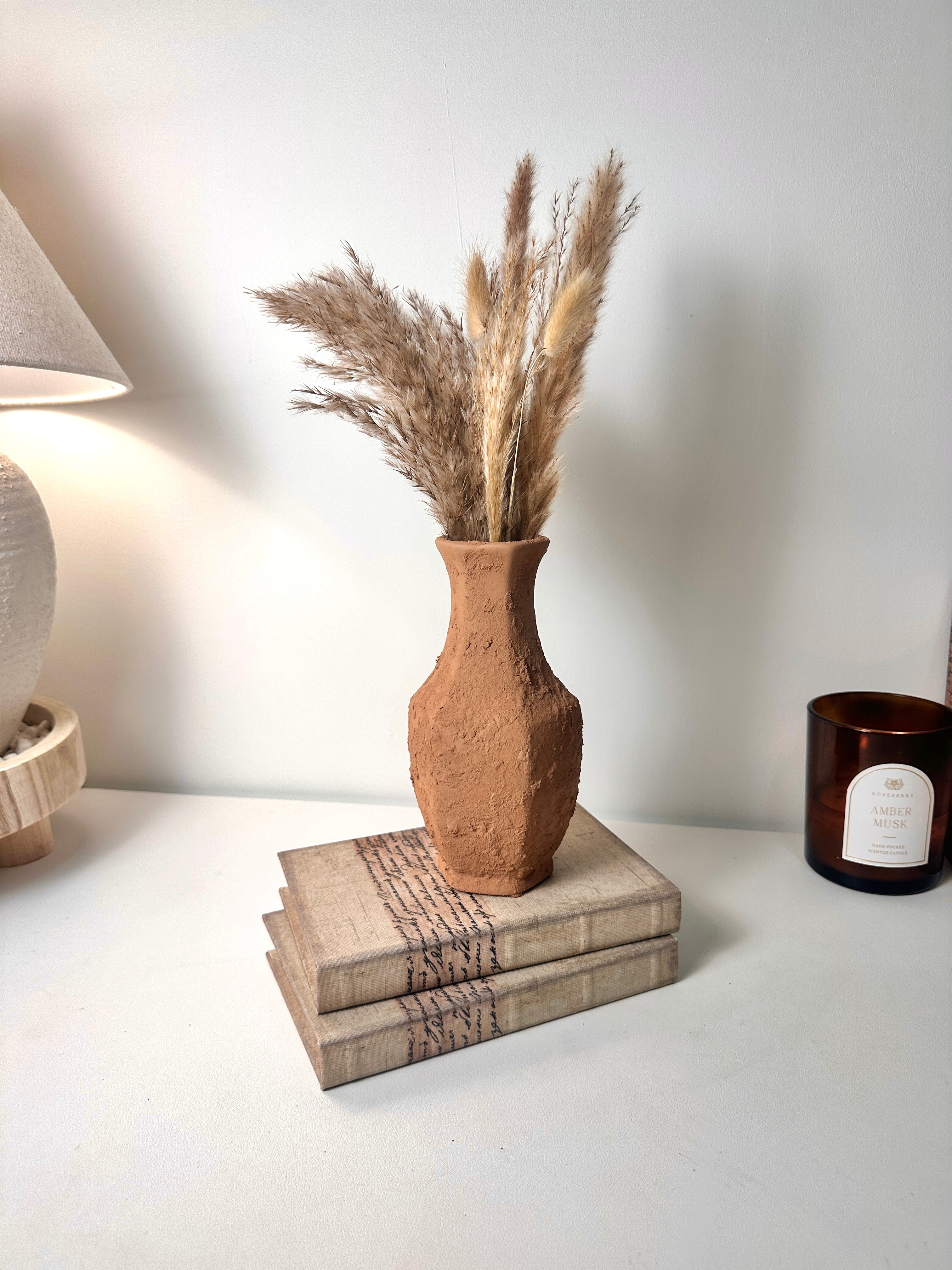 Rustic Ceramic Small Vase Textured Handcrafted 8" tall - Terracotta Brown