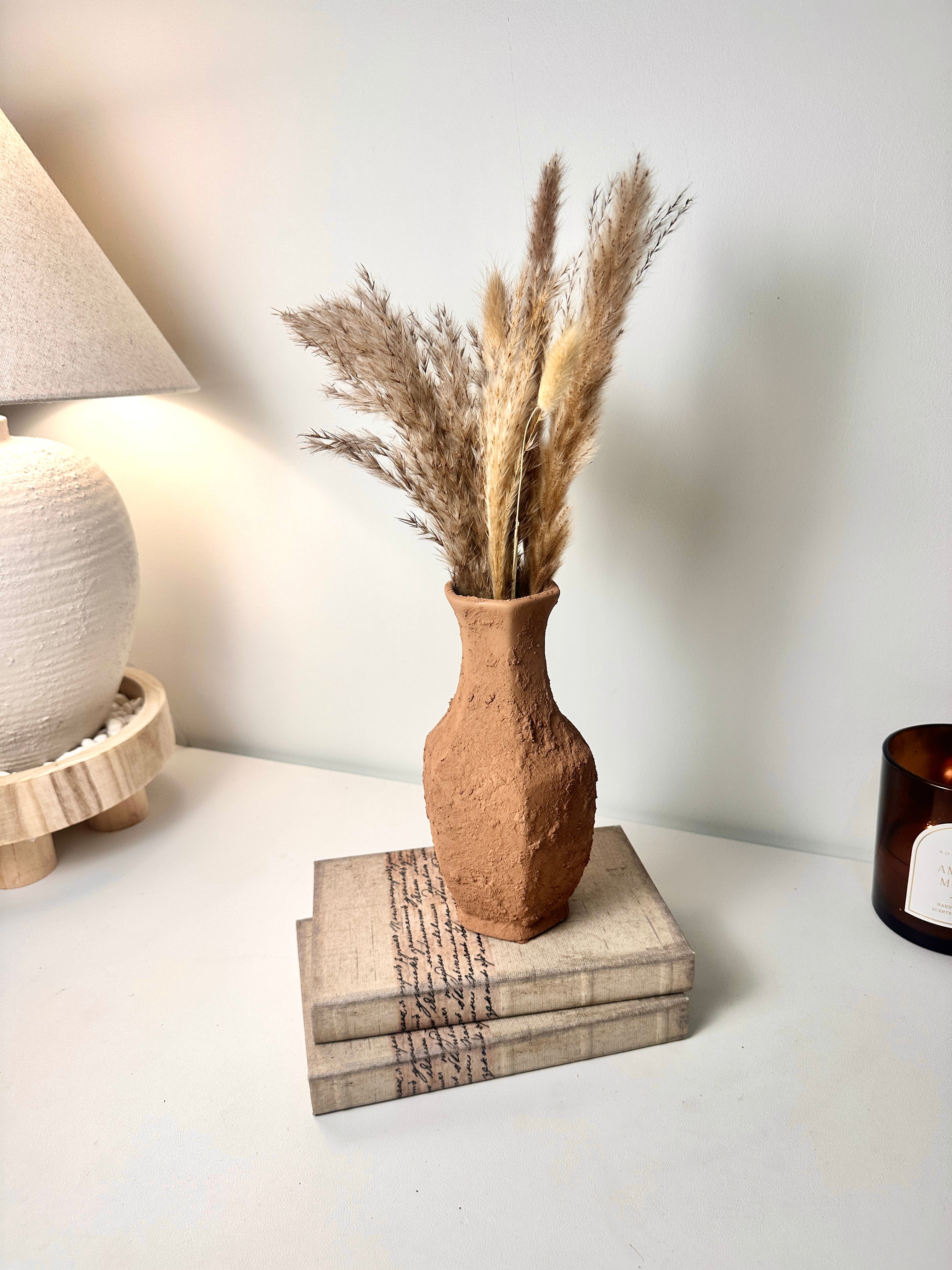 Rustic Ceramic Small Vase Textured Handcrafted 8" tall - Terracotta Brown