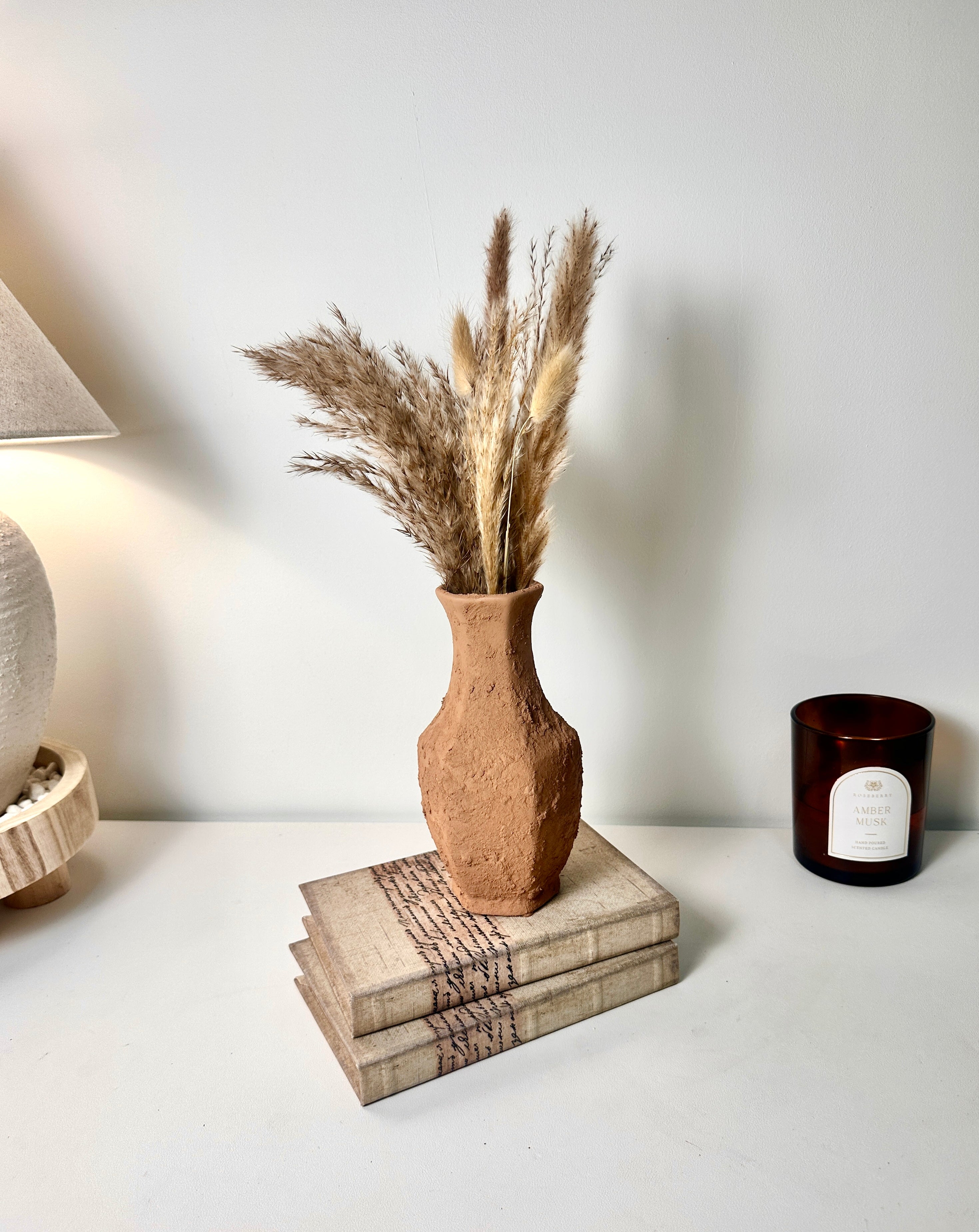 Rustic Ceramic Small Vase Textured Handcrafted 8" tall - Terracotta Brown