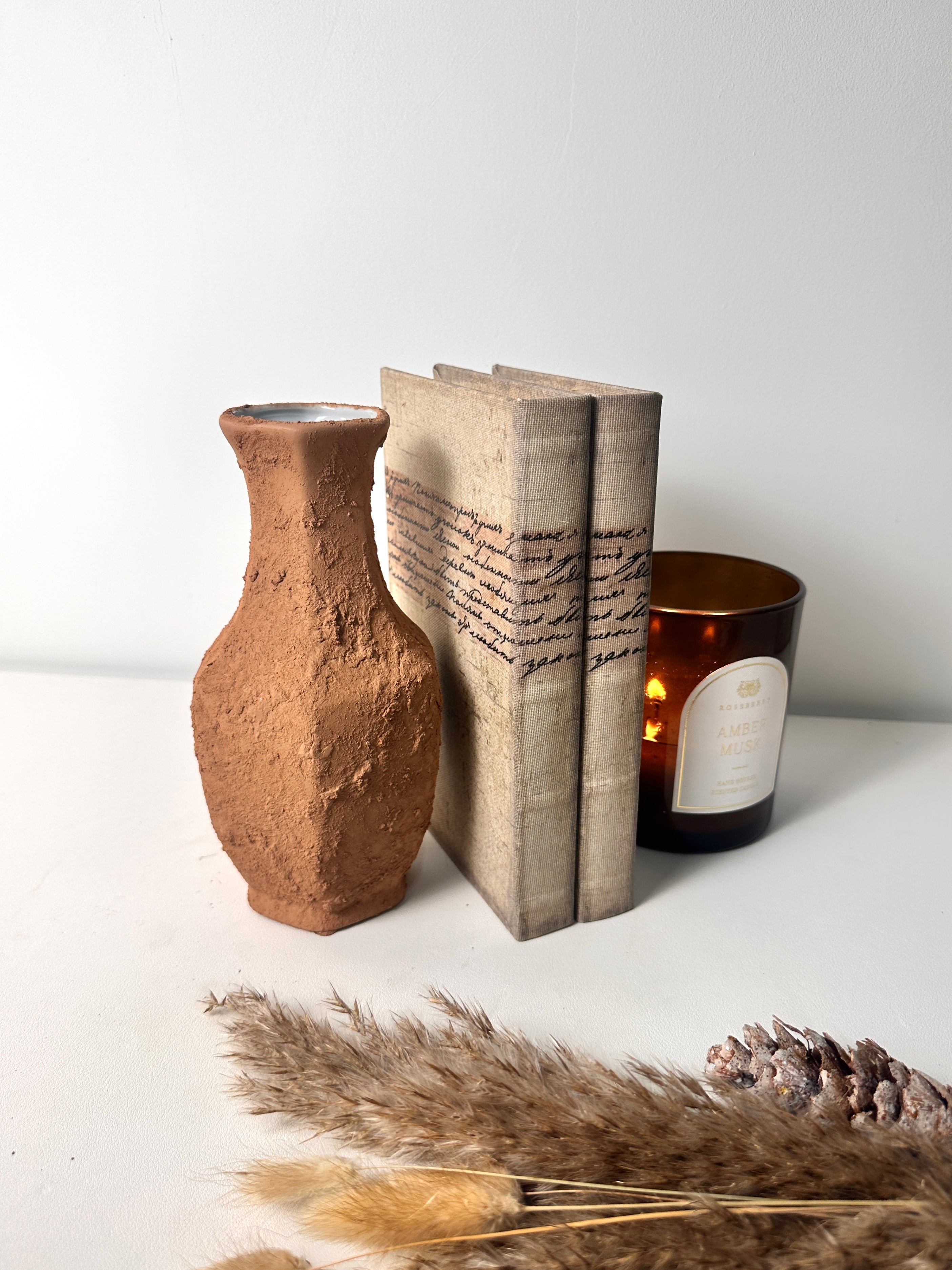 Rustic Ceramic Small Vase Textured Handcrafted 8" tall - Terracotta Brown