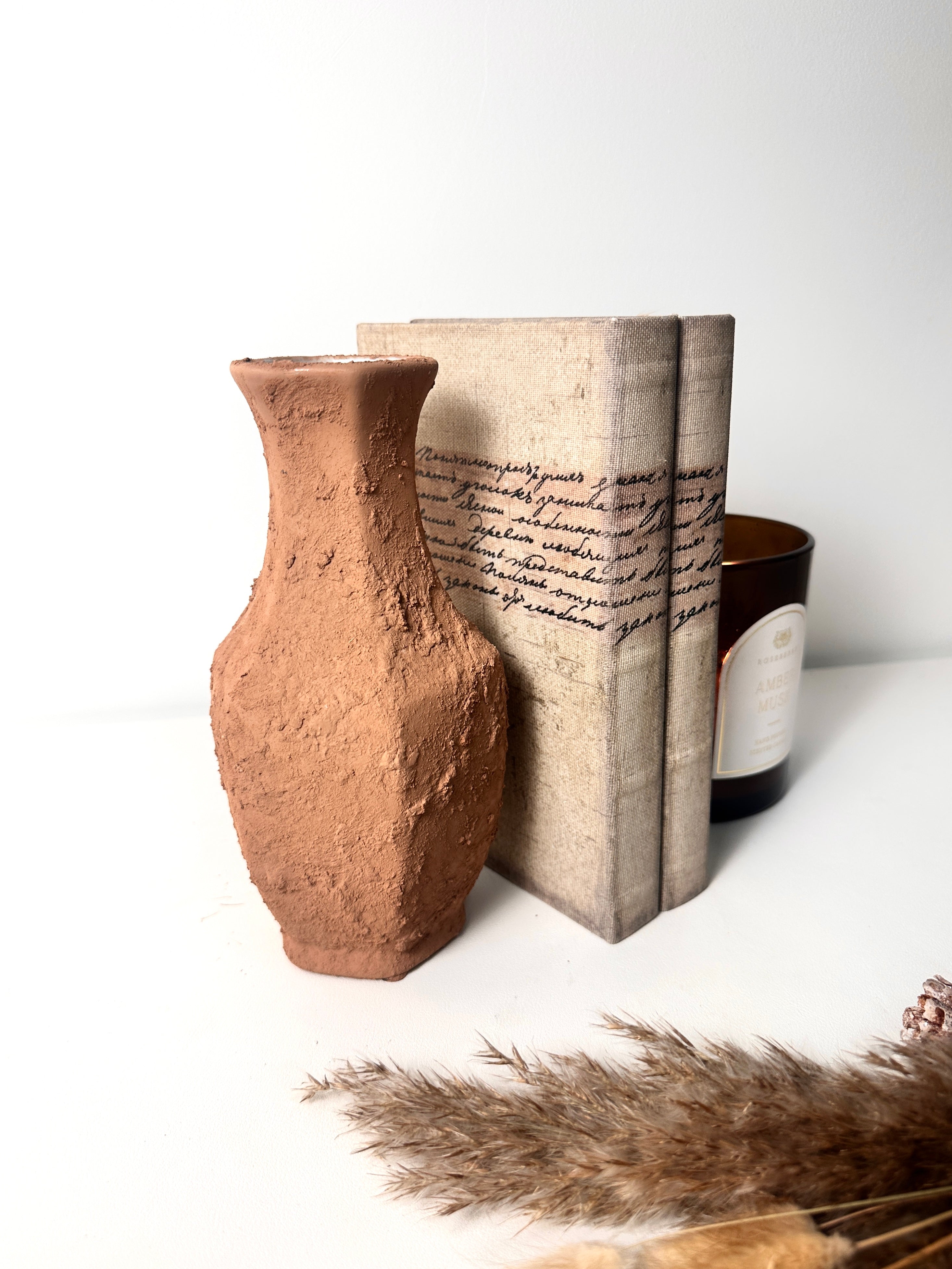 Rustic Ceramic Small Vase Textured Handcrafted 8" tall - Terracotta Brown