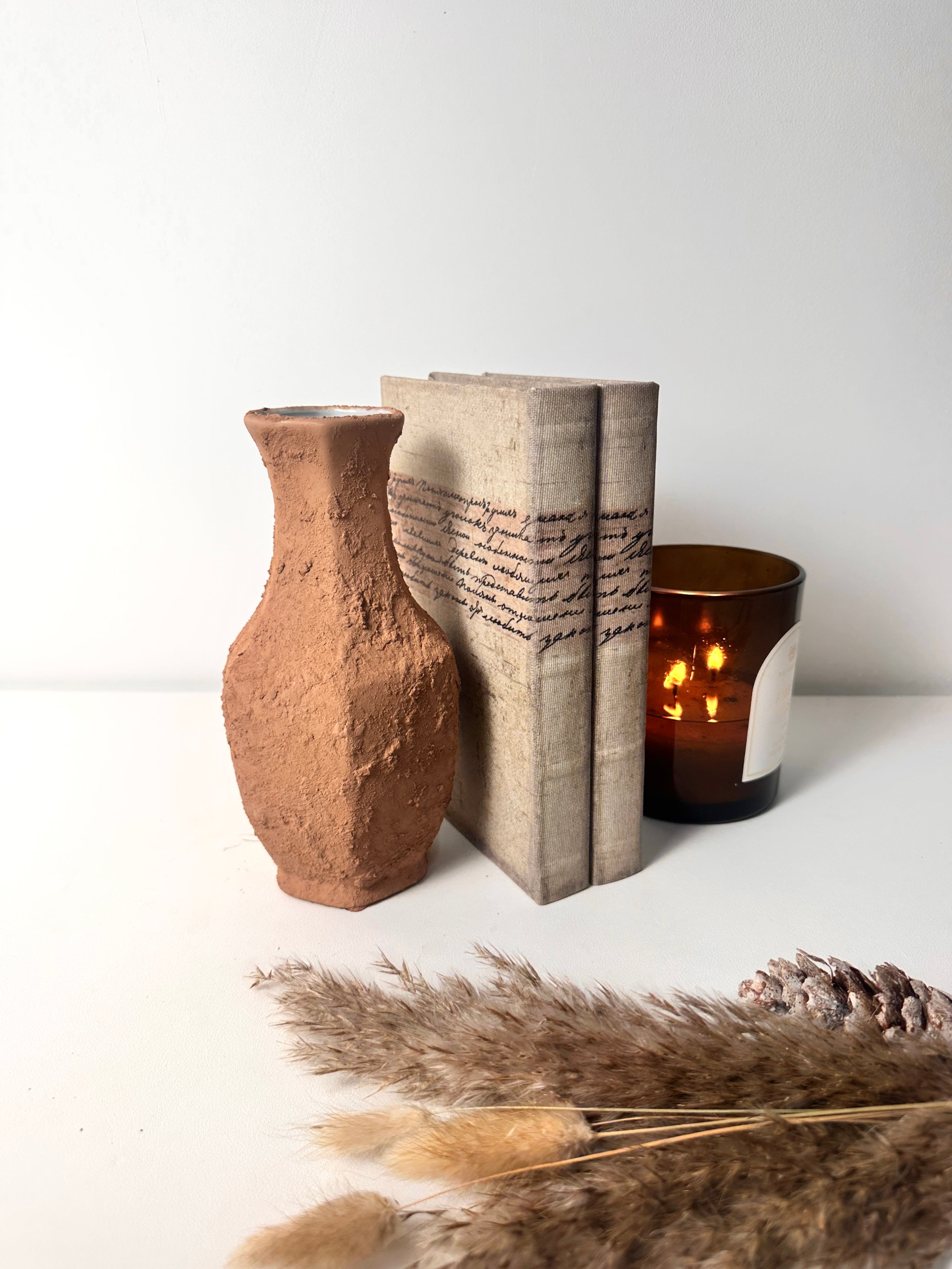 Rustic Ceramic Small Vase Textured Handcrafted 8" tall - Terracotta Brown