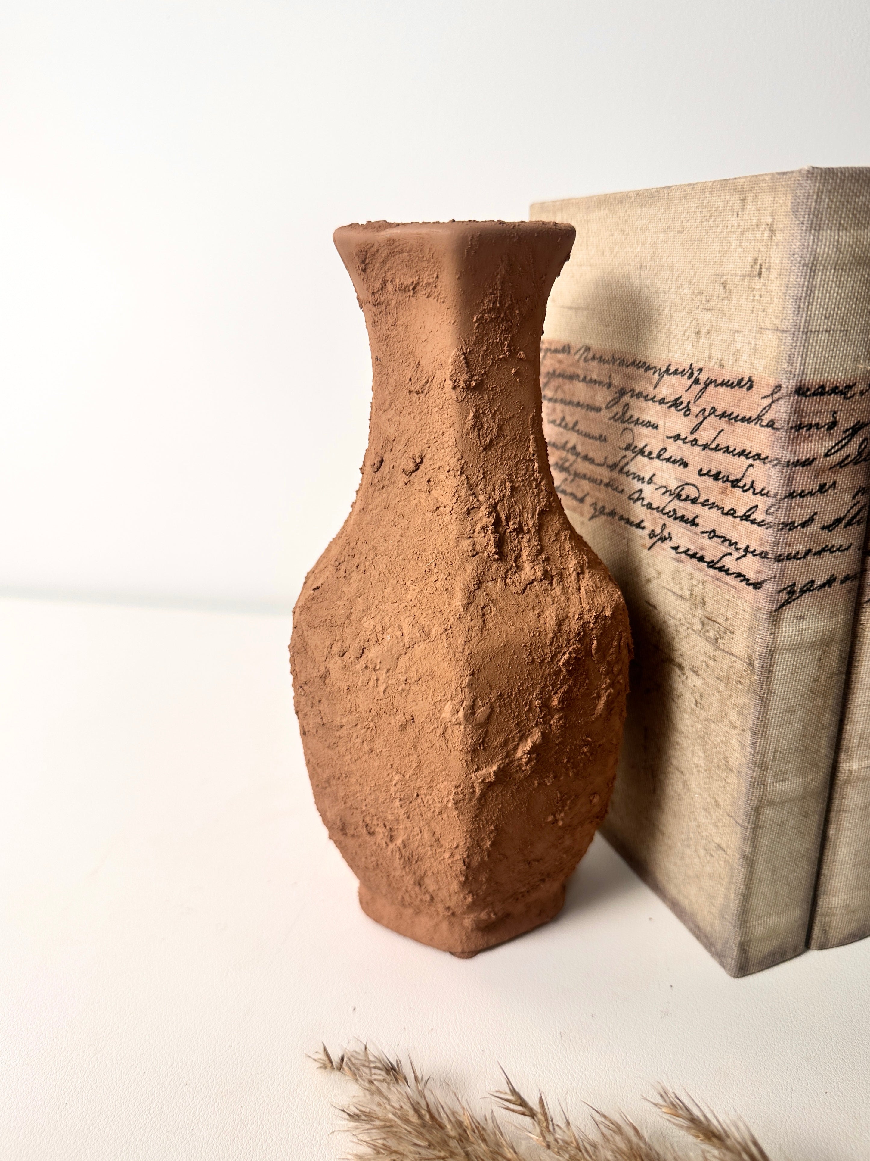 Rustic Ceramic Small Vase Textured Handcrafted 8" tall - Terracotta Brown