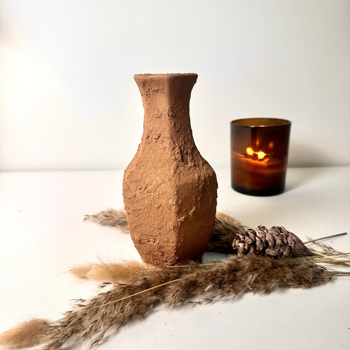 Rustic Ceramic Small Vase Textured Handcrafted 8" tall - Terracotta Brown