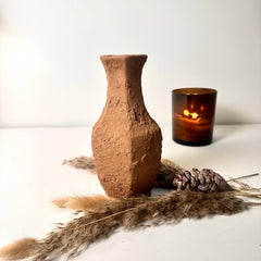 Rustic Ceramic Small Vase Textured Handcrafted 8" tall - Terracotta Brown