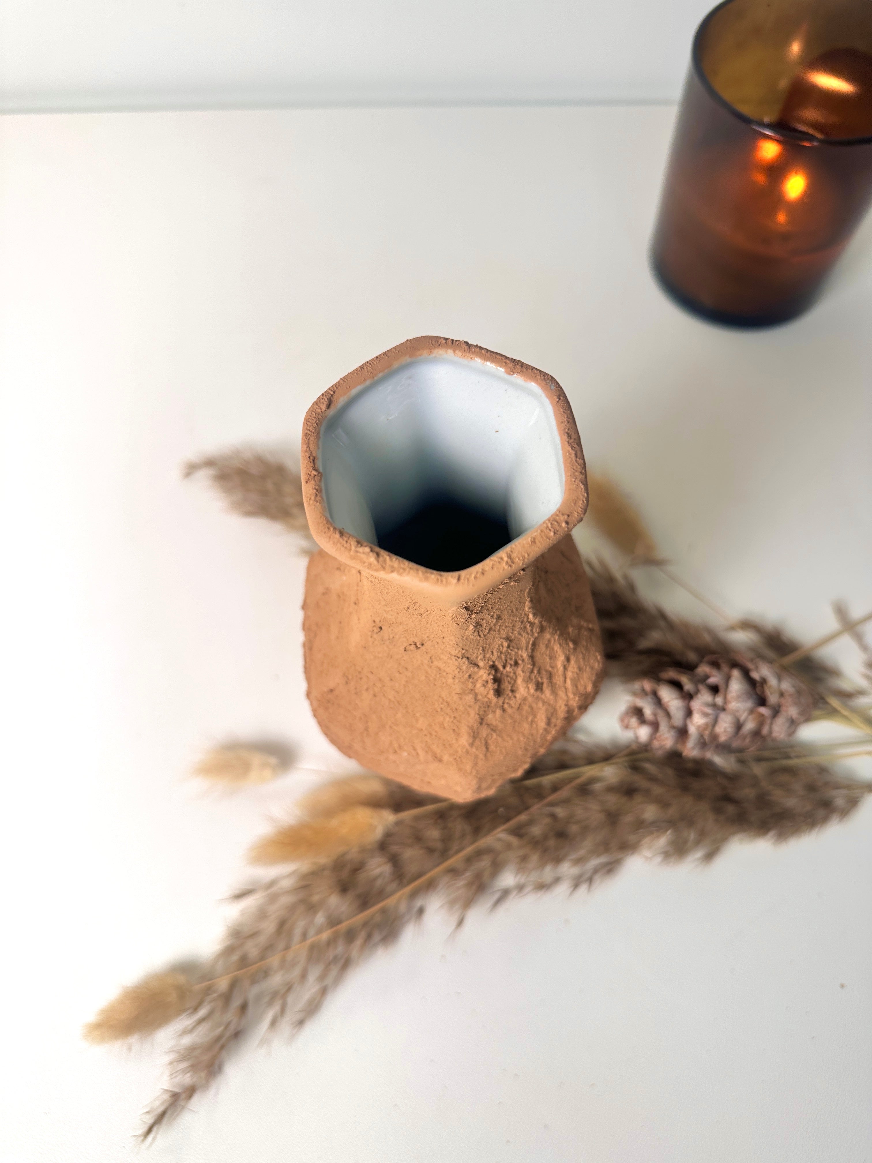 Rustic Ceramic Small Vase Textured Handcrafted 8" tall - Terracotta Brown