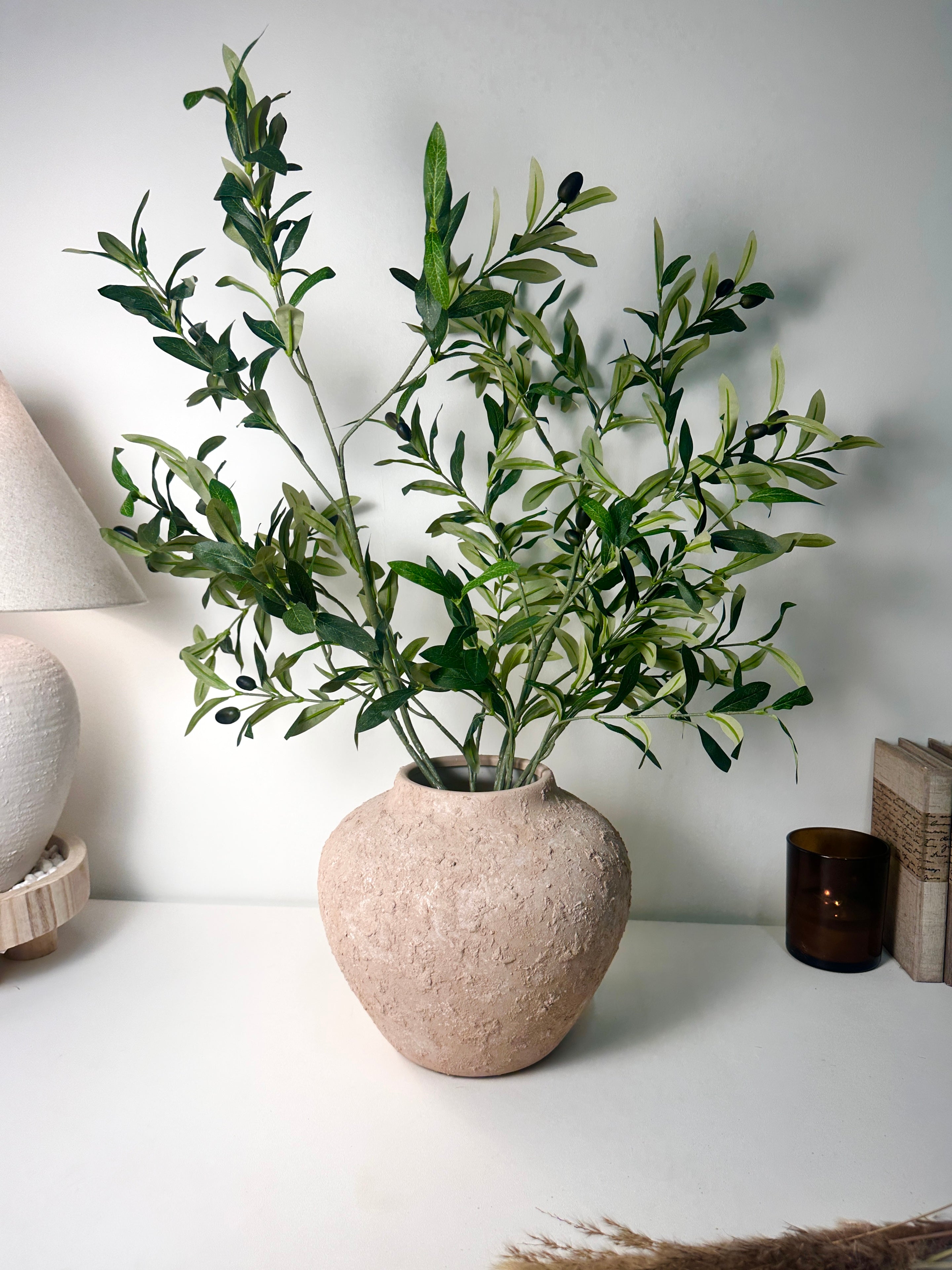 Rustic Ceramic Rounded Vase Textured Handcrafted 10" tall - Light Beige Wash
