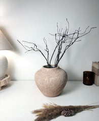 Rustic Ceramic Rounded Vase Textured Handcrafted 10" tall - Light Beige Wash