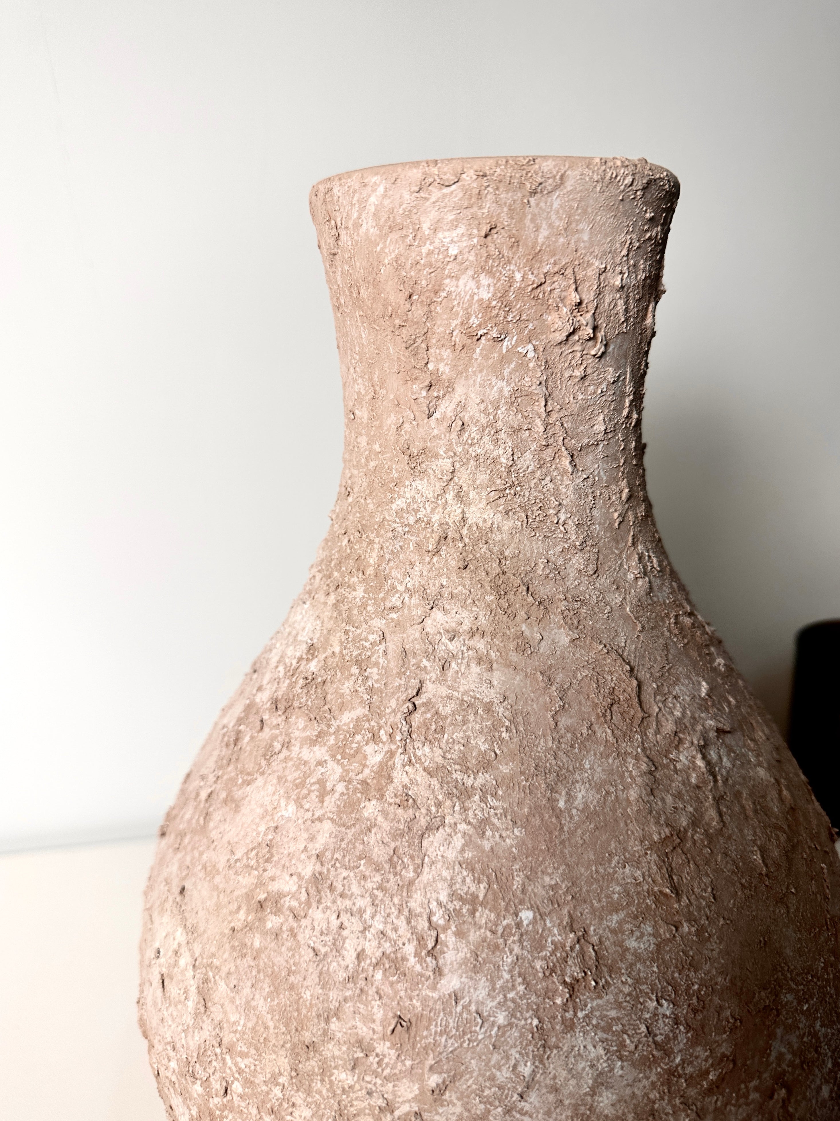 Rustic Ceramic Jar Vase Textured Handcrafted 14.5" tall - Light Beige Wash