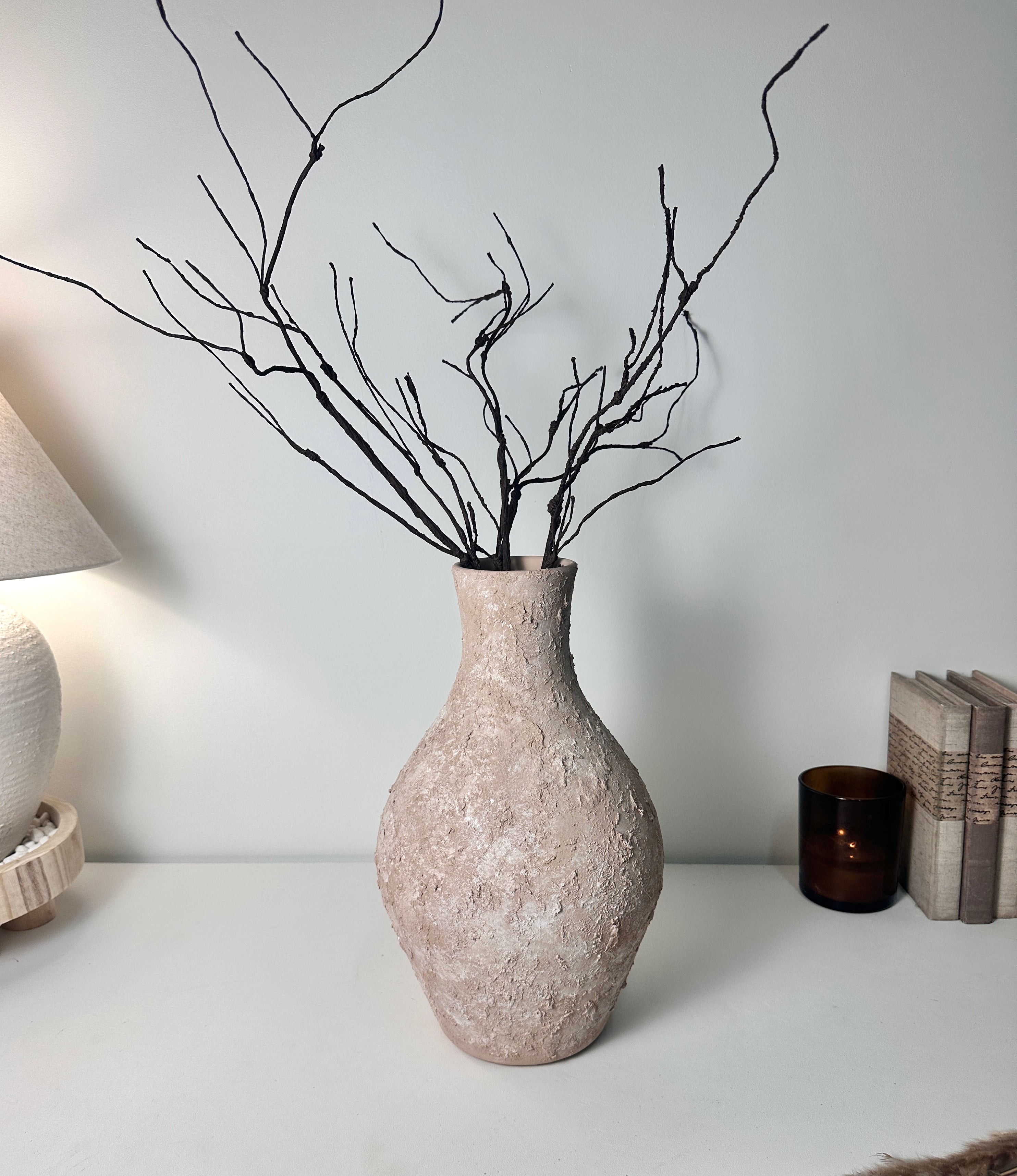 Rustic Ceramic Jar Vase Textured Handcrafted 14.5" tall - Light Beige Wash