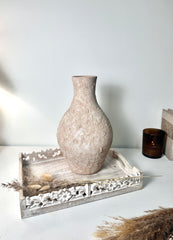 Rustic Ceramic Jar Vase Textured Handcrafted 14.5" tall - Light Beige Wash