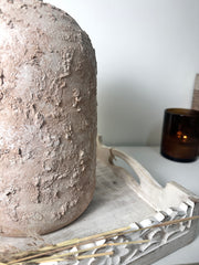 Rustic Ceramic Jar Vase Textured Handcrafted 12" tall - Light Beige Wash