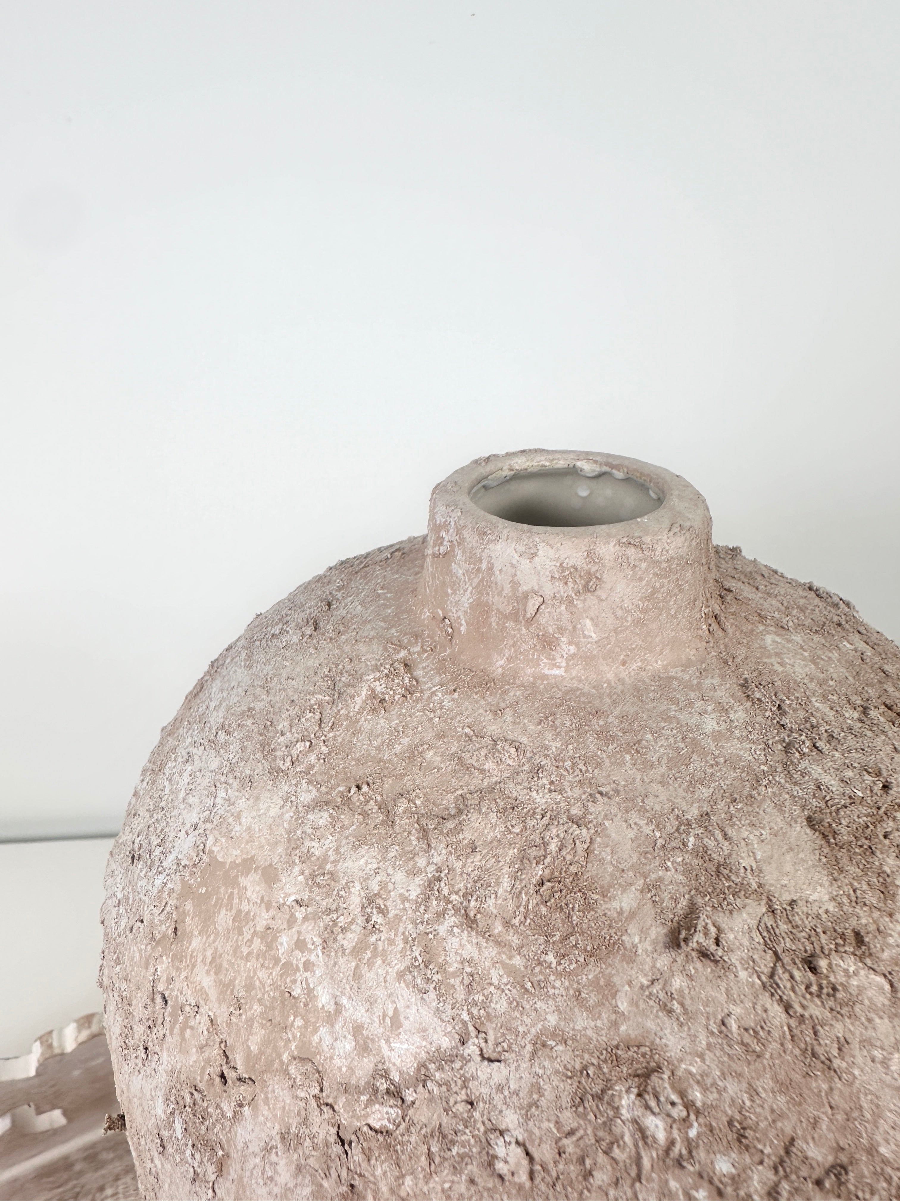 Rustic Ceramic Jar Vase Textured Handcrafted 12" tall - Light Beige Wash