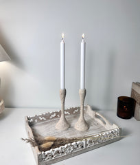 Set of 2 Candle Holders Minimalist Textured Hand-Painted 9" tall  - Cream Wash