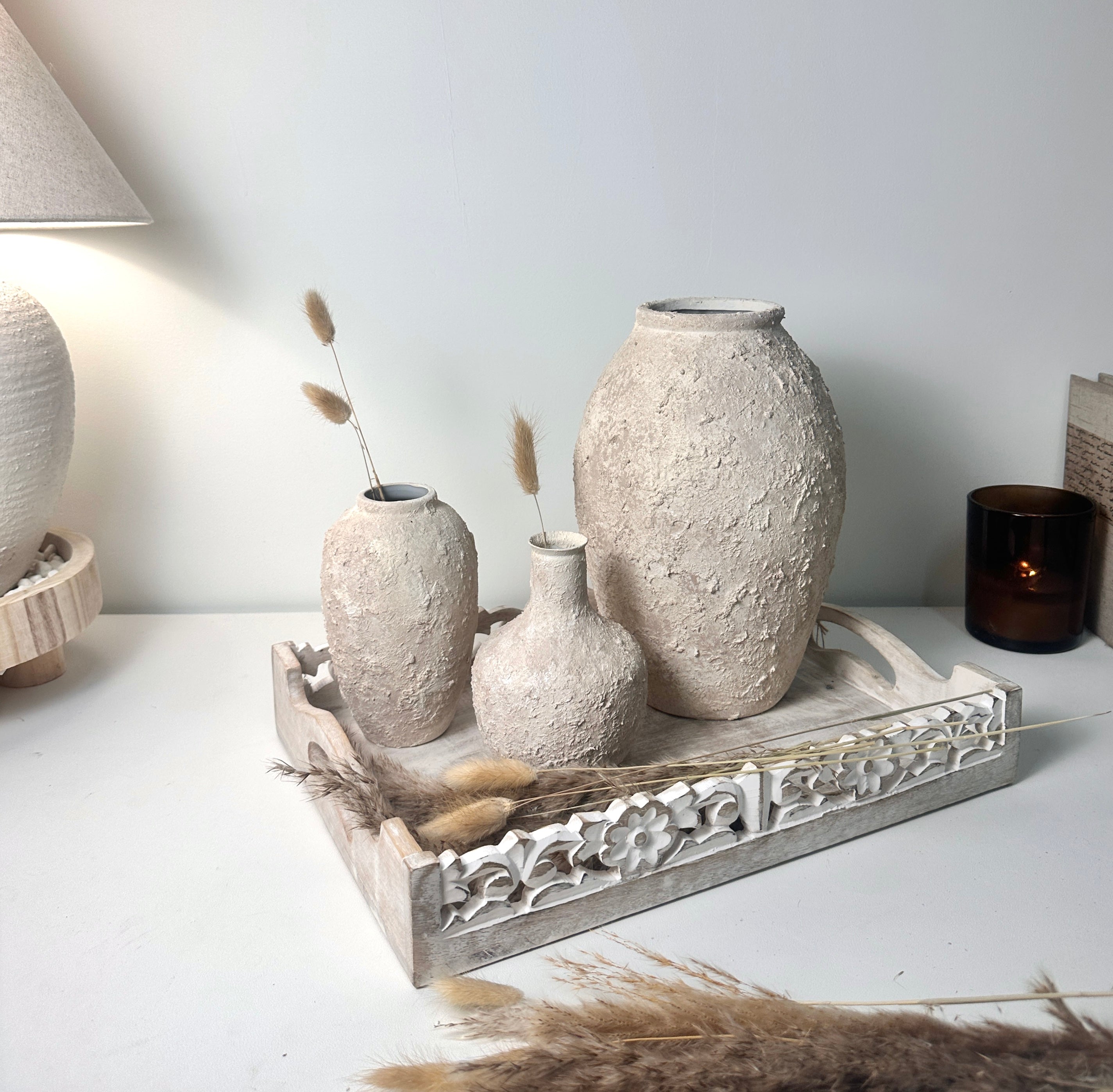 Minimalist Ceramic Vase Textured Hand-Painted 12" tall - Cream Wash