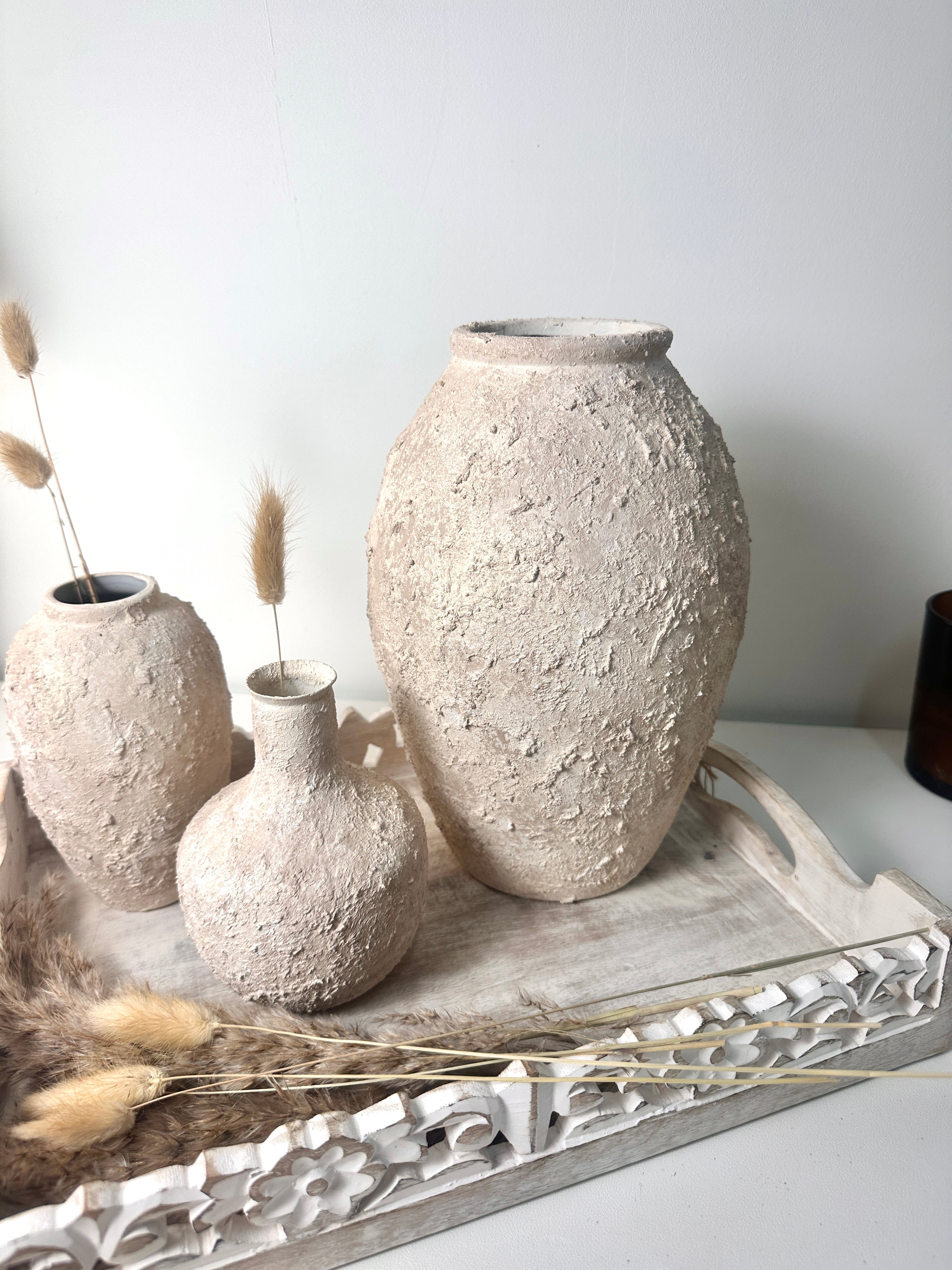 Minimalist Ceramic Vase Textured Hand-Painted 12" tall - Cream Wash