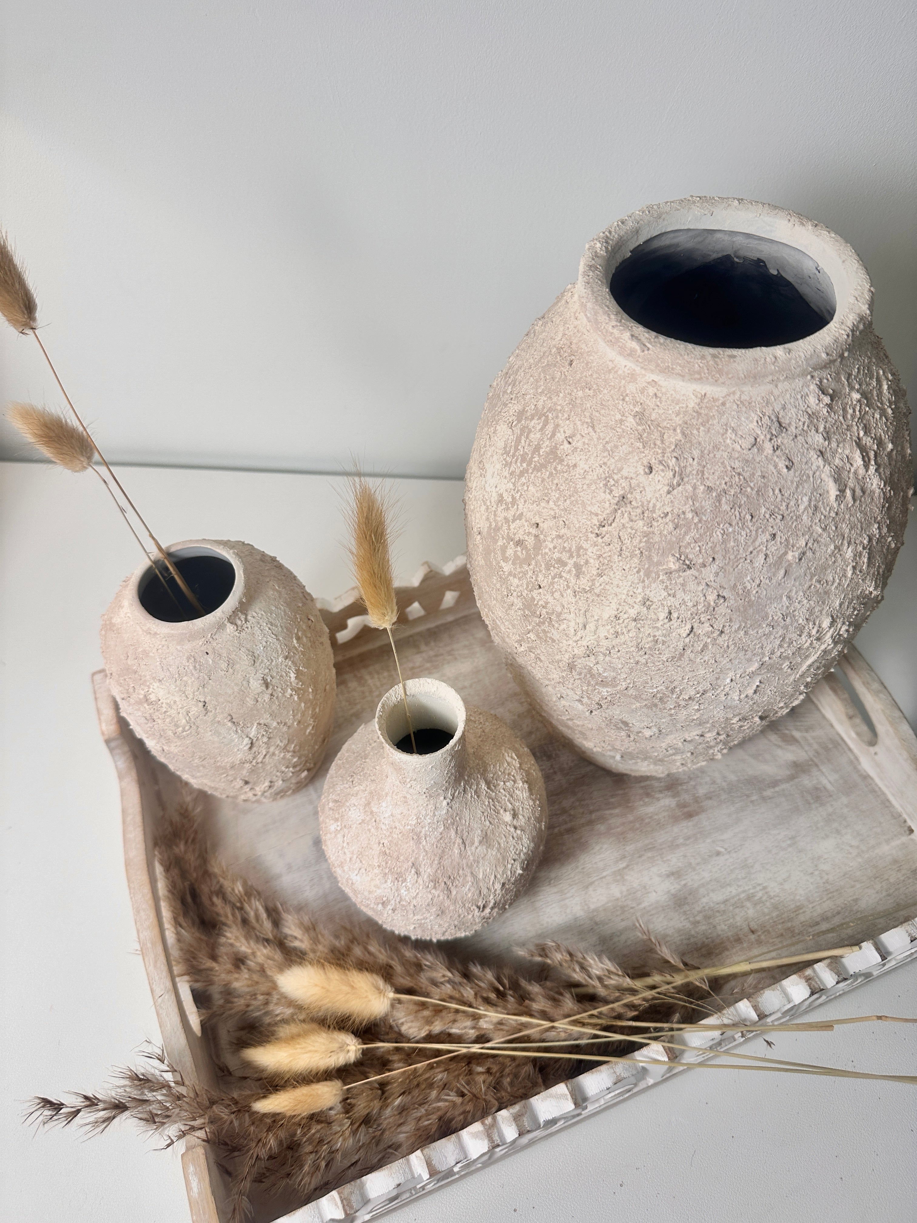 Minimalist Ceramic Vase Textured Hand-Painted 12" tall - Cream Wash